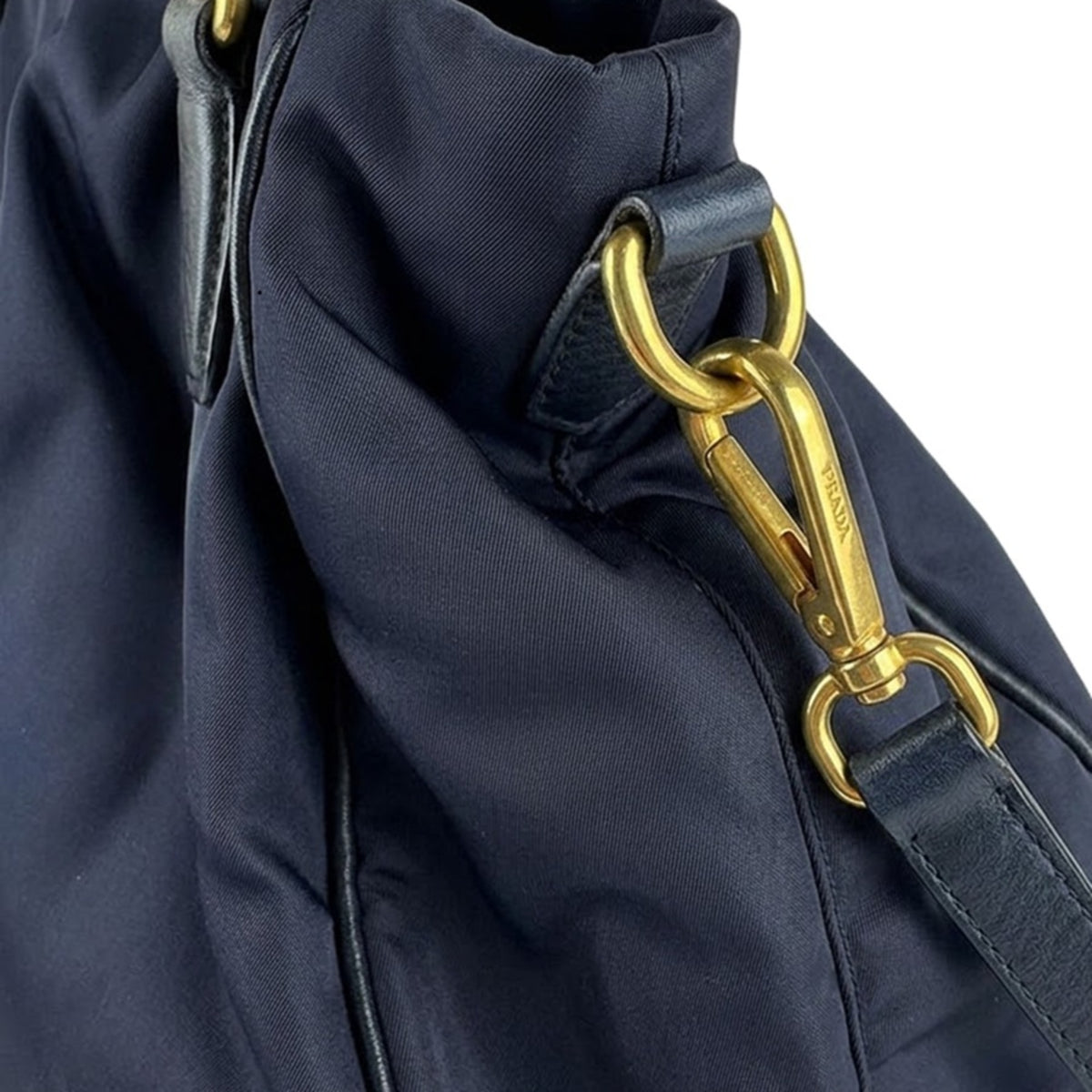 Prada Navy Nylon Leather Handbag Shoulder Bag (Pre-Owned)