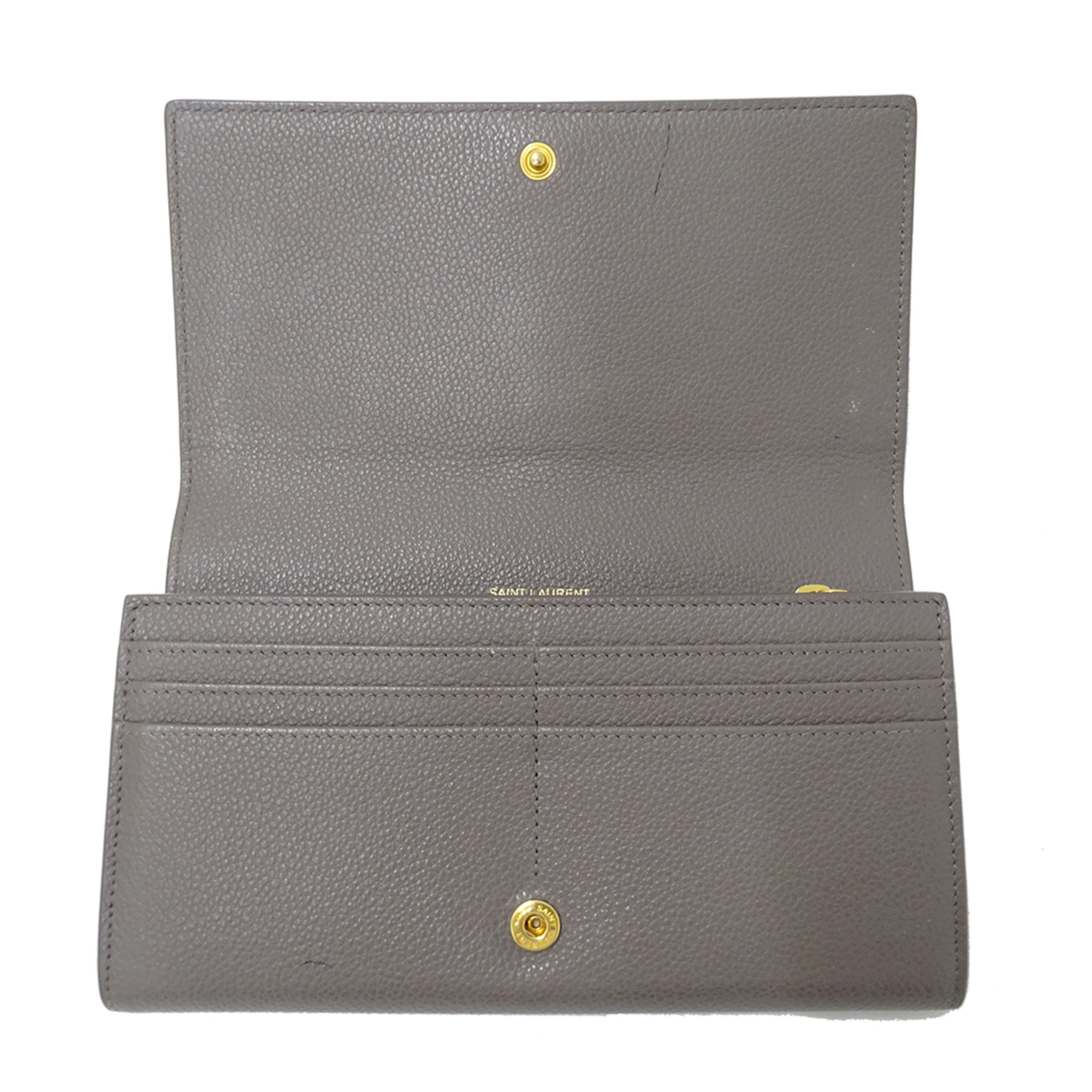 Saint Laurent Gray Leather Long Wallet (Bi-Fold) (Pre-Owned)