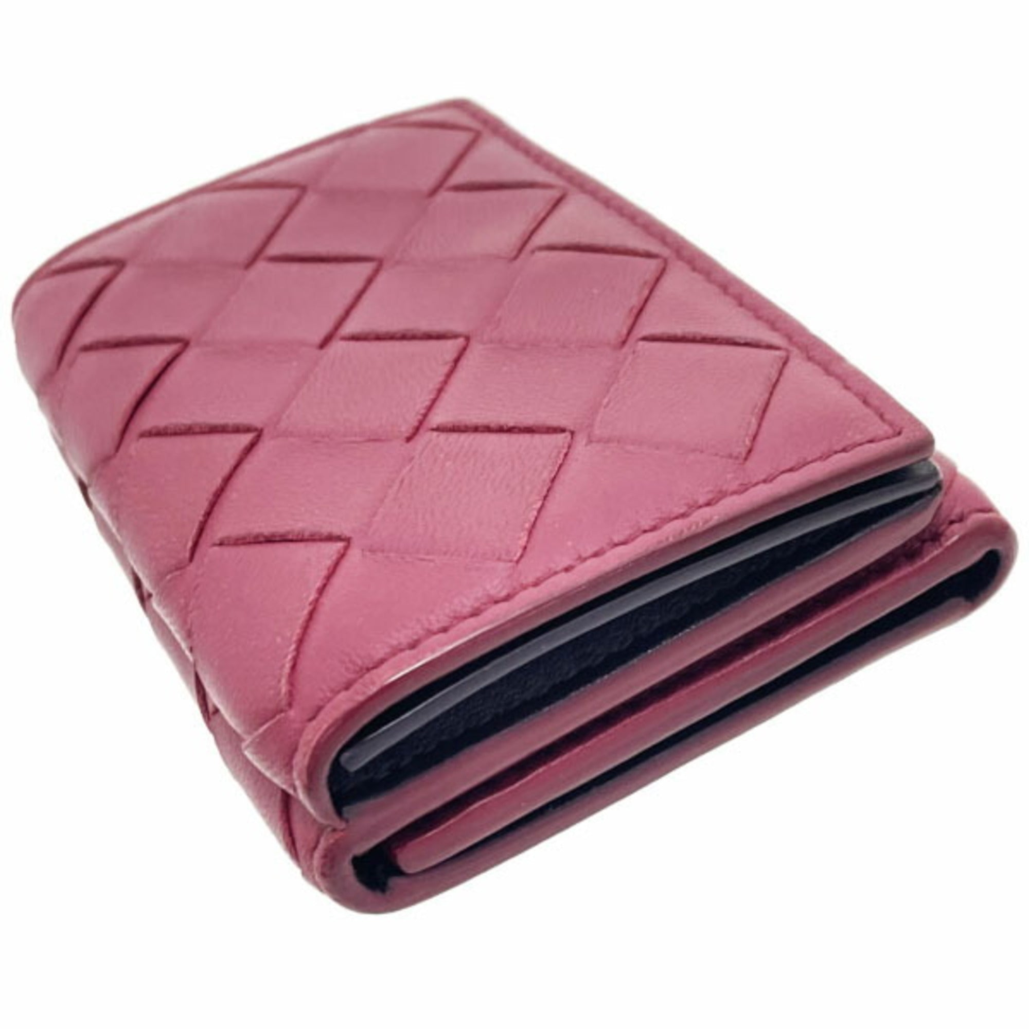 Bottega Veneta Red Color Wine Intrecciato Wallet (Tri-Fold) (Pre-Owned)