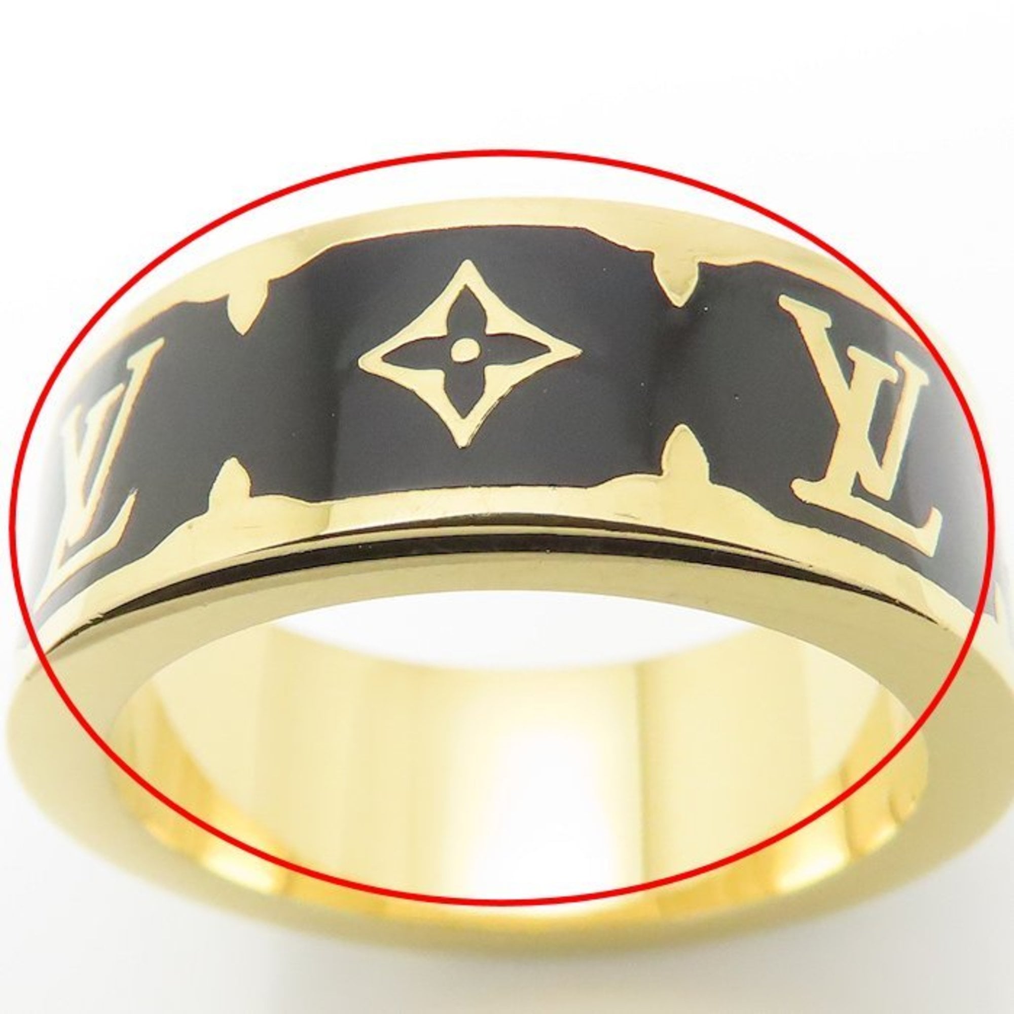 Louis Vuitton Gold Black Gold Plating Band Ring (Pre-Owned)