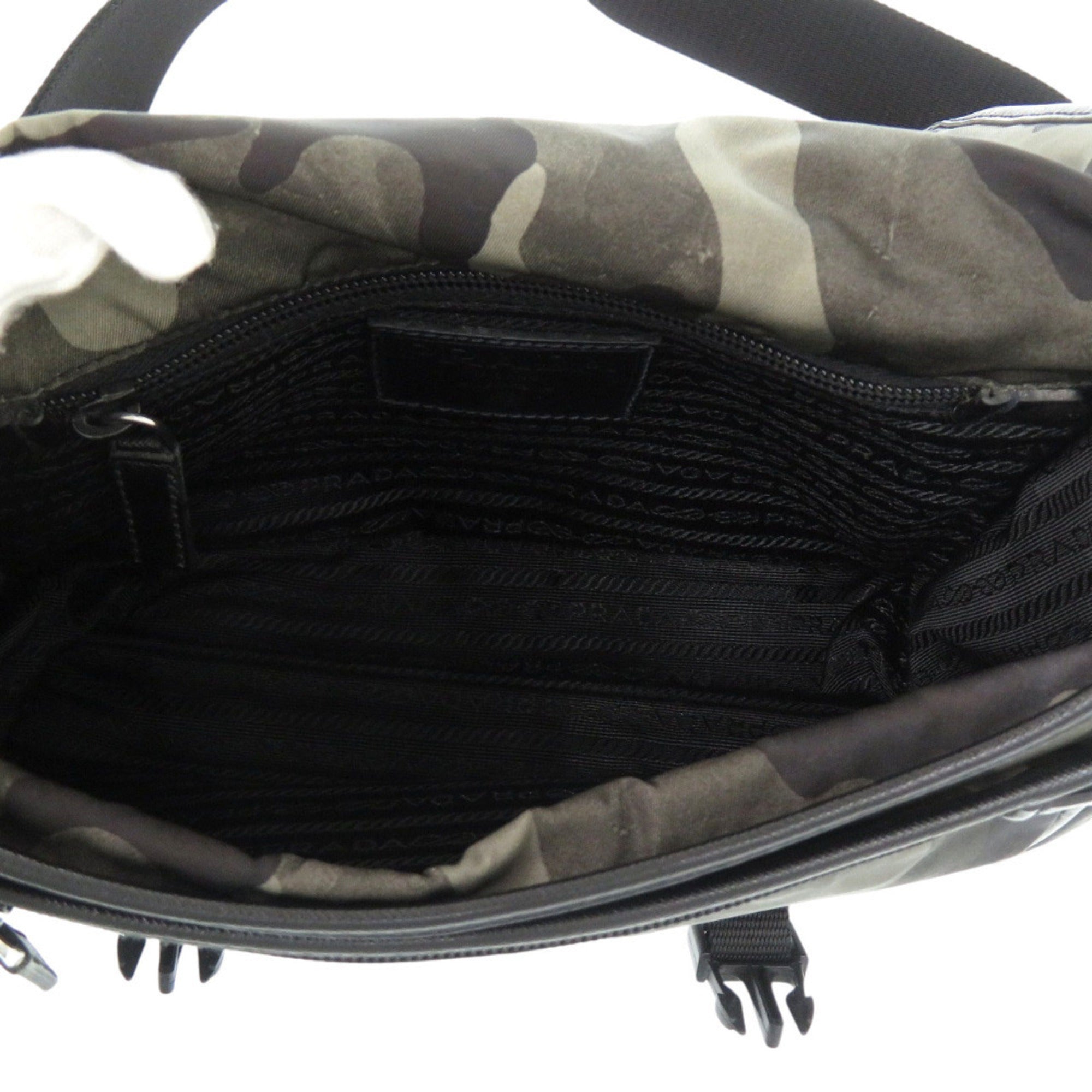 Prada Black Camouflage Khaki Nylon Leather Shoulder Bag (Pre-Owned)