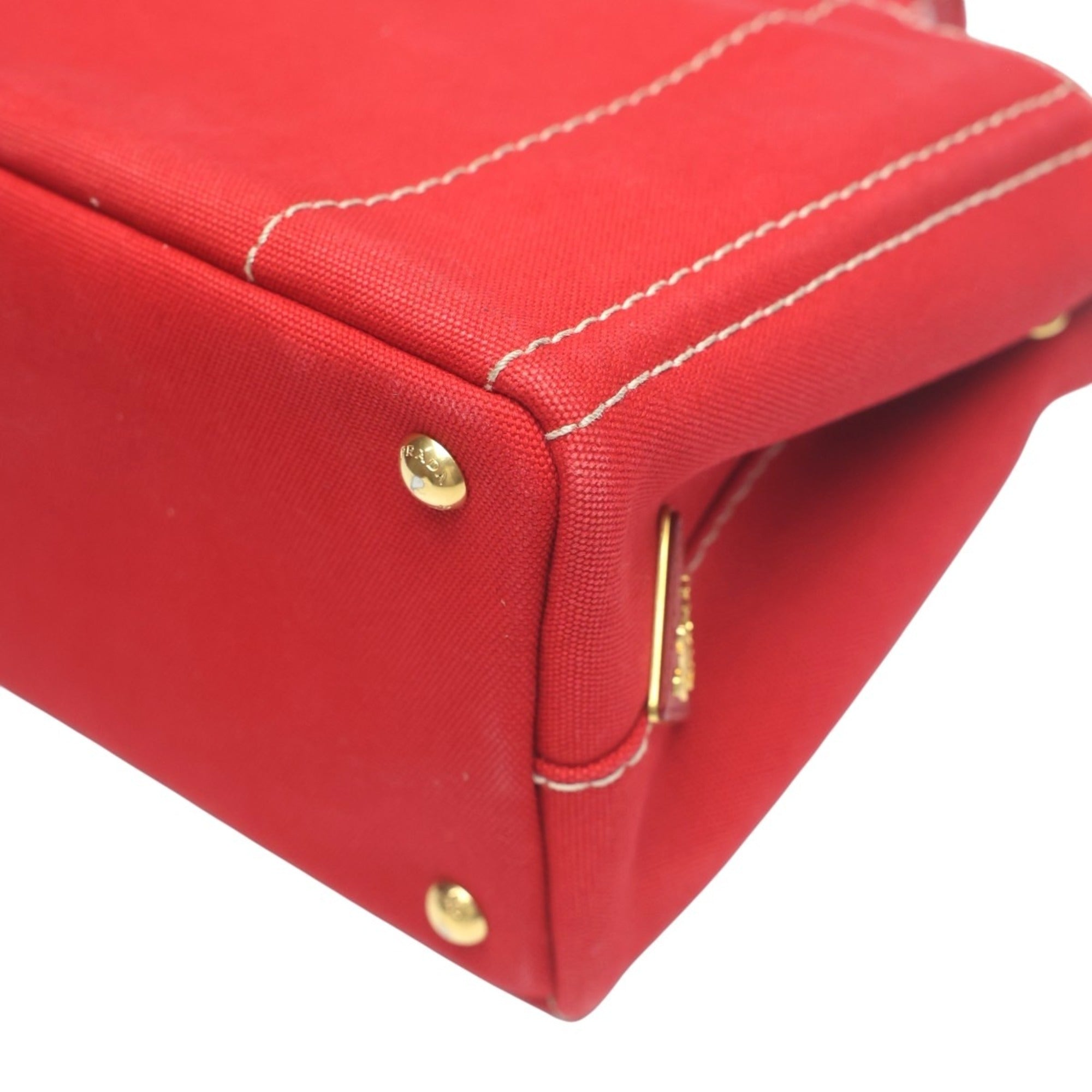 Prada Red Color Canvas Tote Bag (Pre-Owned)