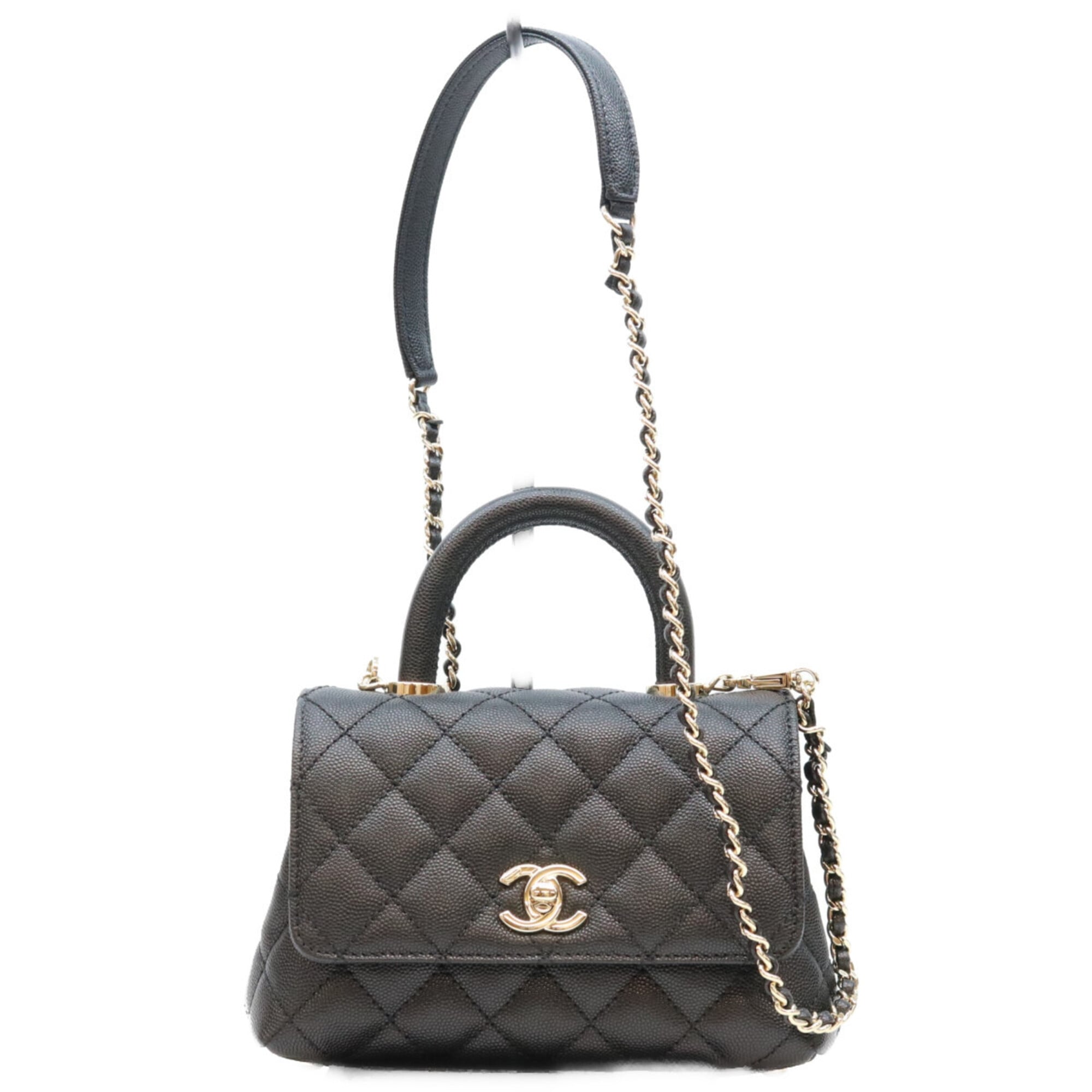 Chanel Black Grained Calfskin Handbag Shoulder Bag (Pre-Owned)