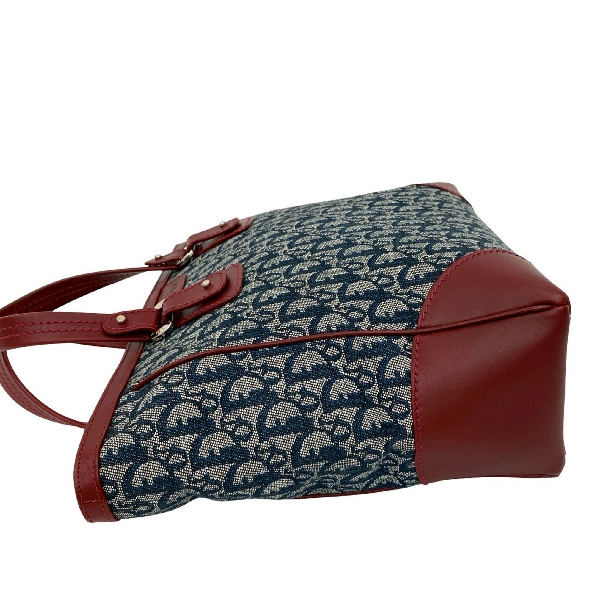 Christian Dior Navy Wine Canvas Leather Handbag Tote Bag (Pre-Owned)