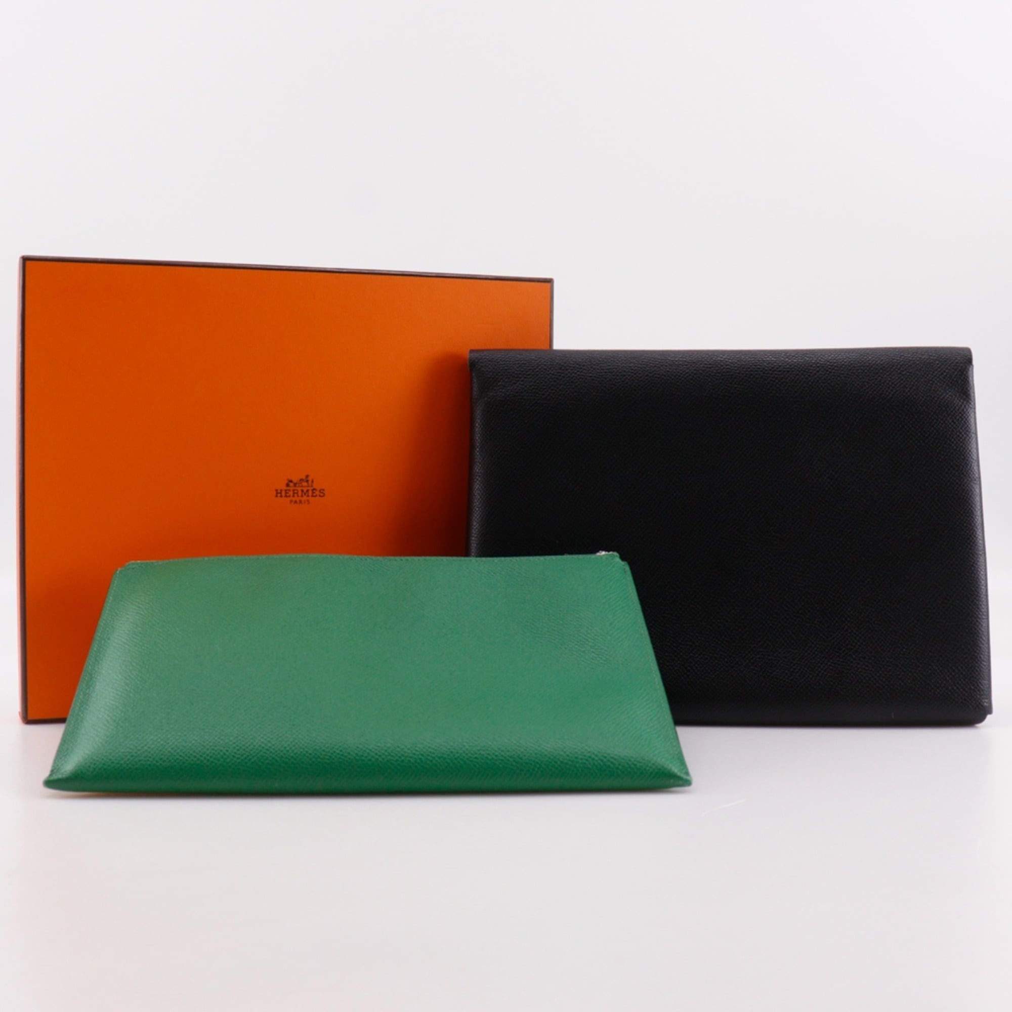 Hermes Black Green Epsom Leather Clutch Bag (Pre-Owned)