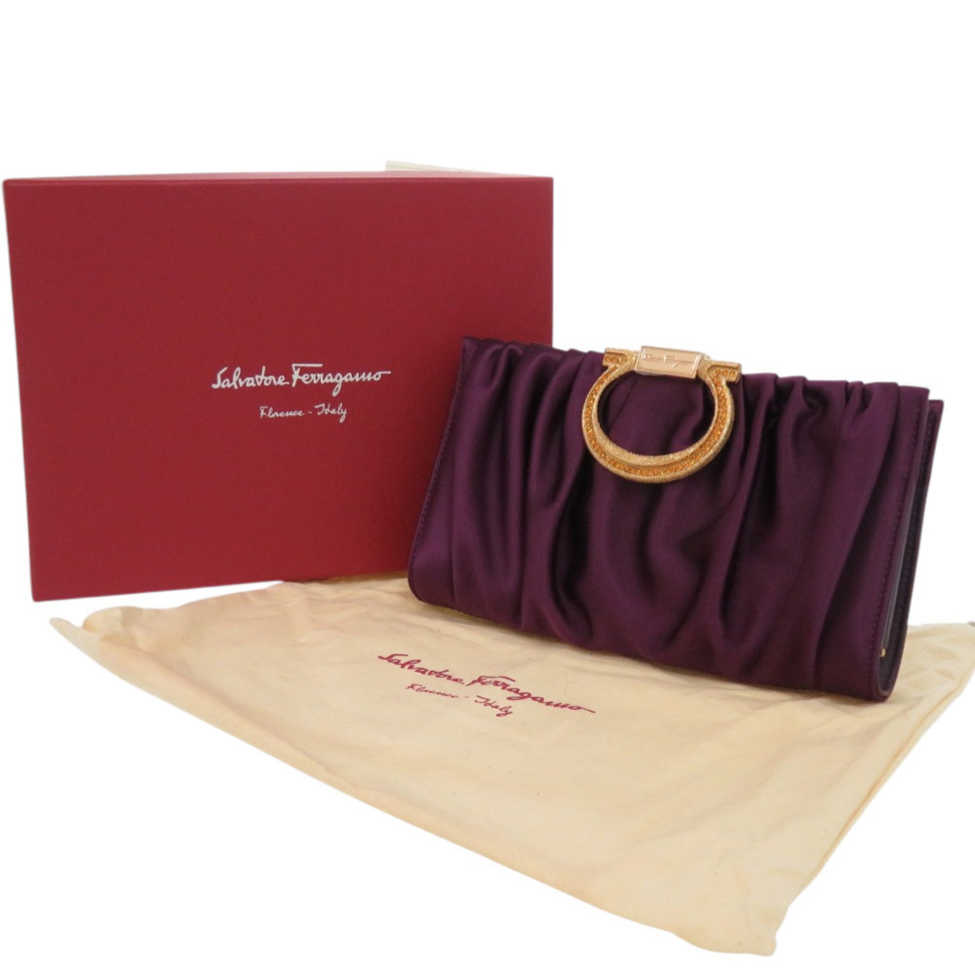 Salvatore Ferragamo Purple Satin Clutch Bag (Pre-Owned)