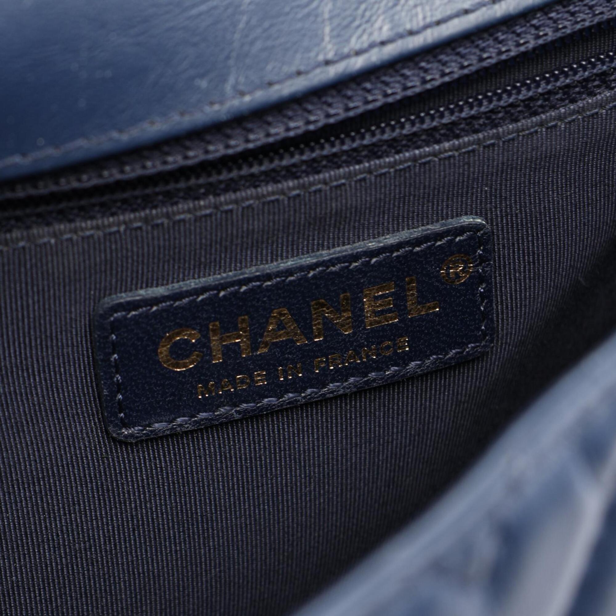 Chanel Navy Leather Handbag Shoulder Bag (Pre-Owned)