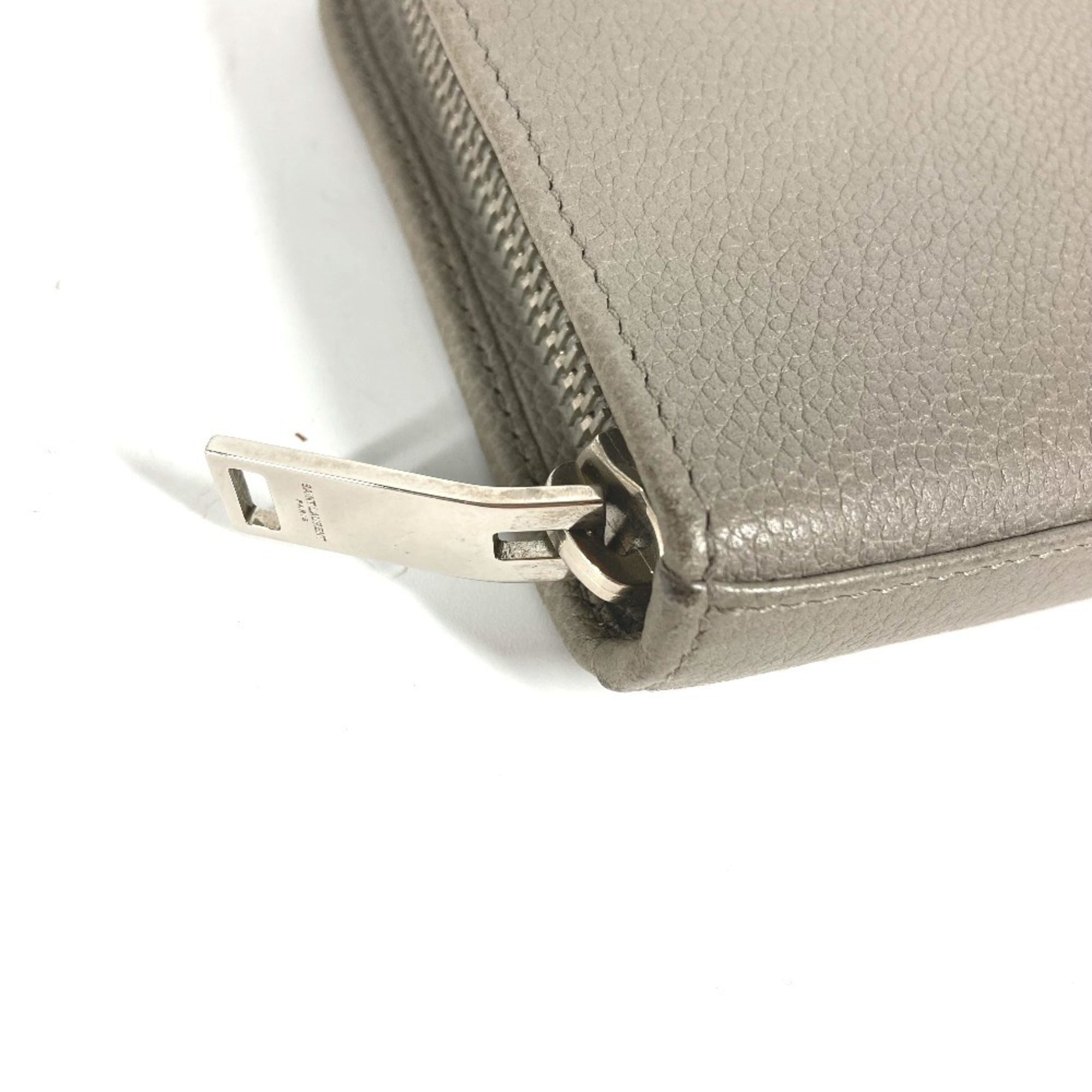 Yves Saint Laurent Gray Leather Long Wallet (Bi-Fold) (Pre-Owned)