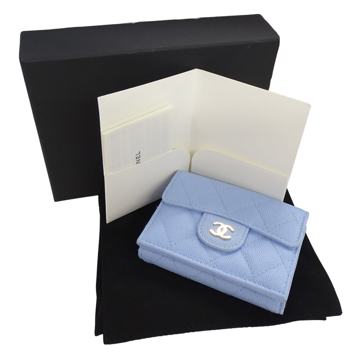 Chanel Light Blue Grained Calfskin Wallet (Tri-Fold) (Pre-Owned)