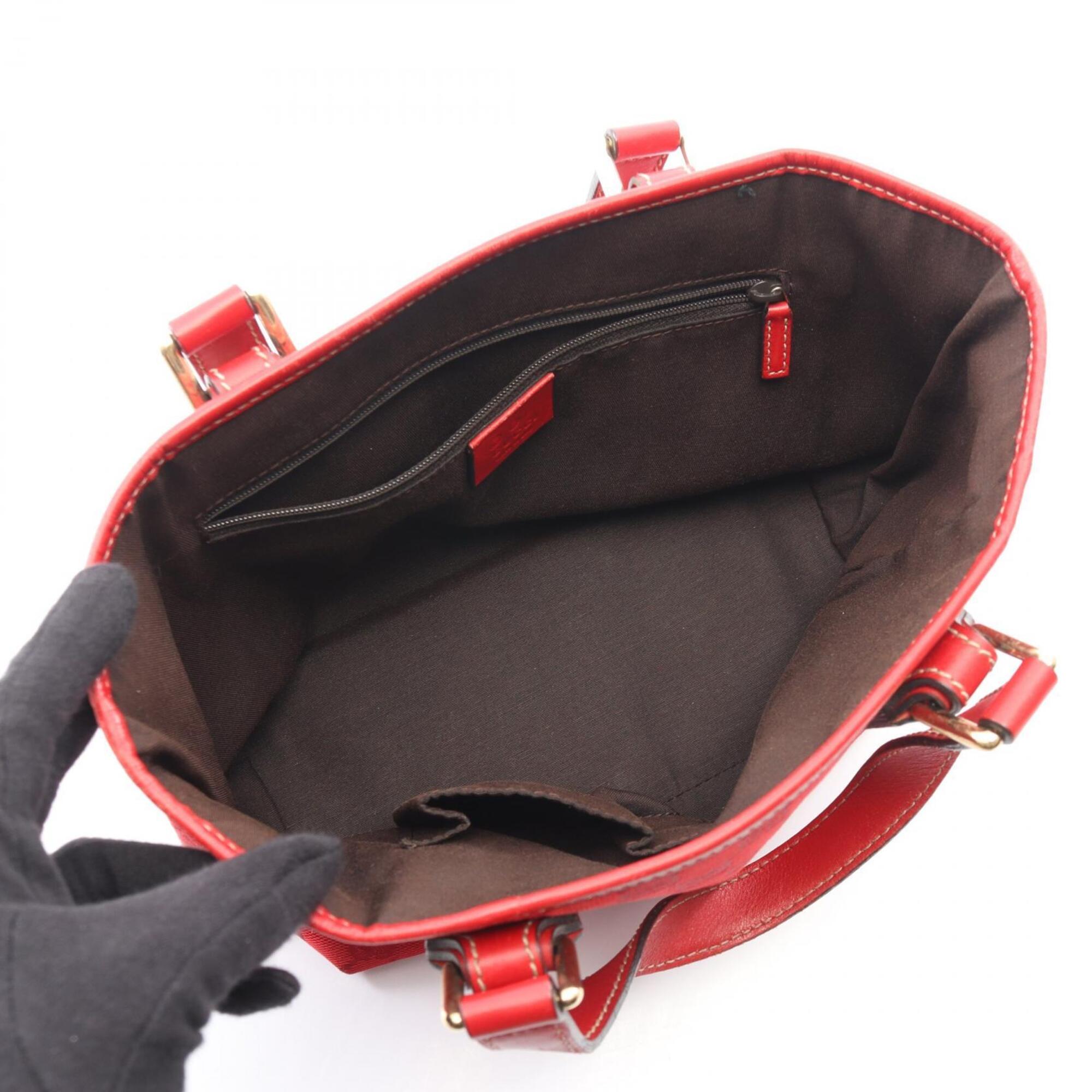 Gucci Red Color Gg Canvas Leather Handbag Tote Bag (Pre-Owned)