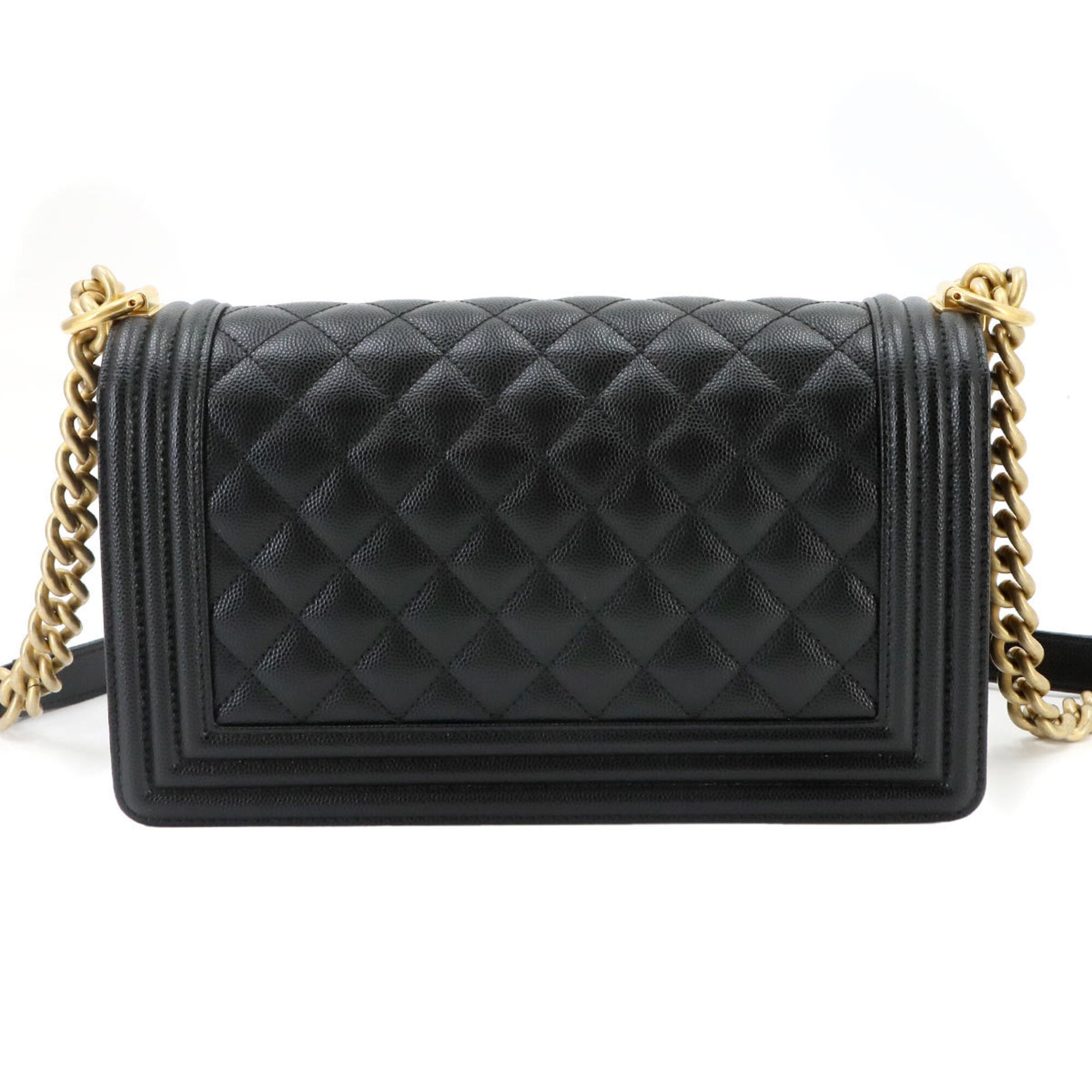 Chanel Boy Chanel Black Grained Calfskin Handbag Shoulder Bag (Pre-Owned)