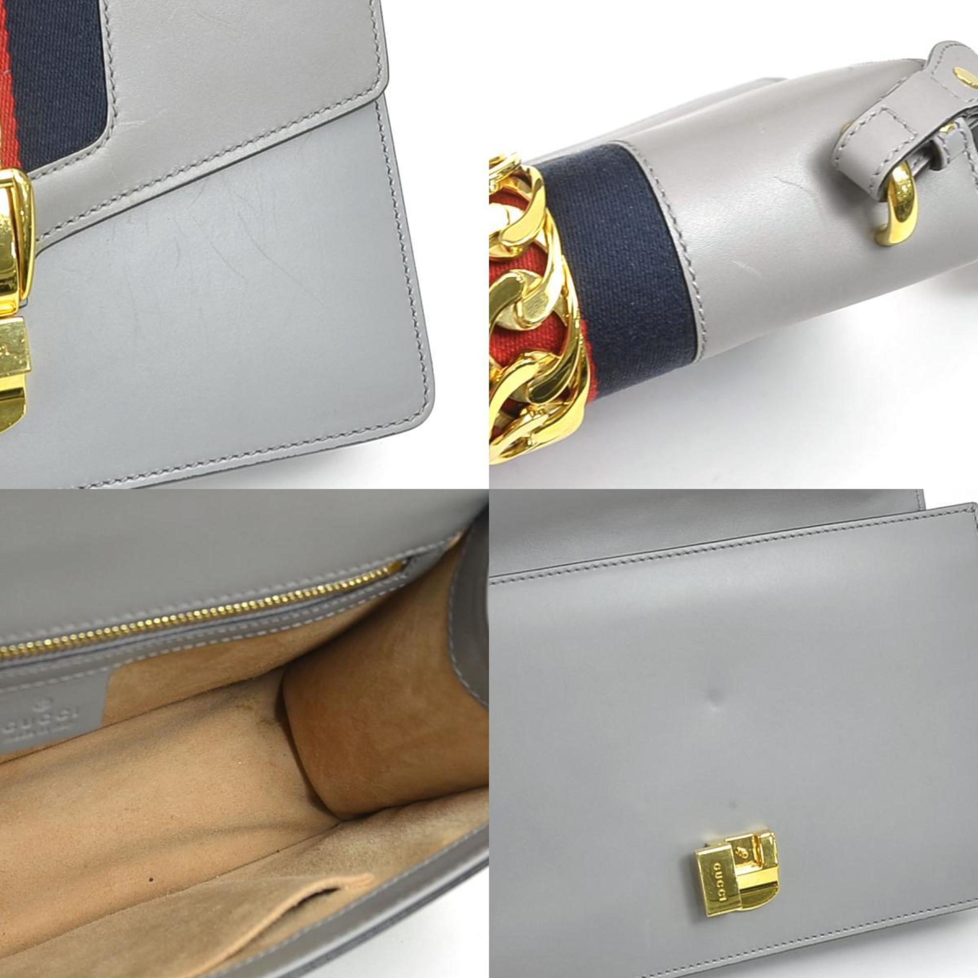 Gucci Gray Leather Shoulder Bag (Pre-Owned)