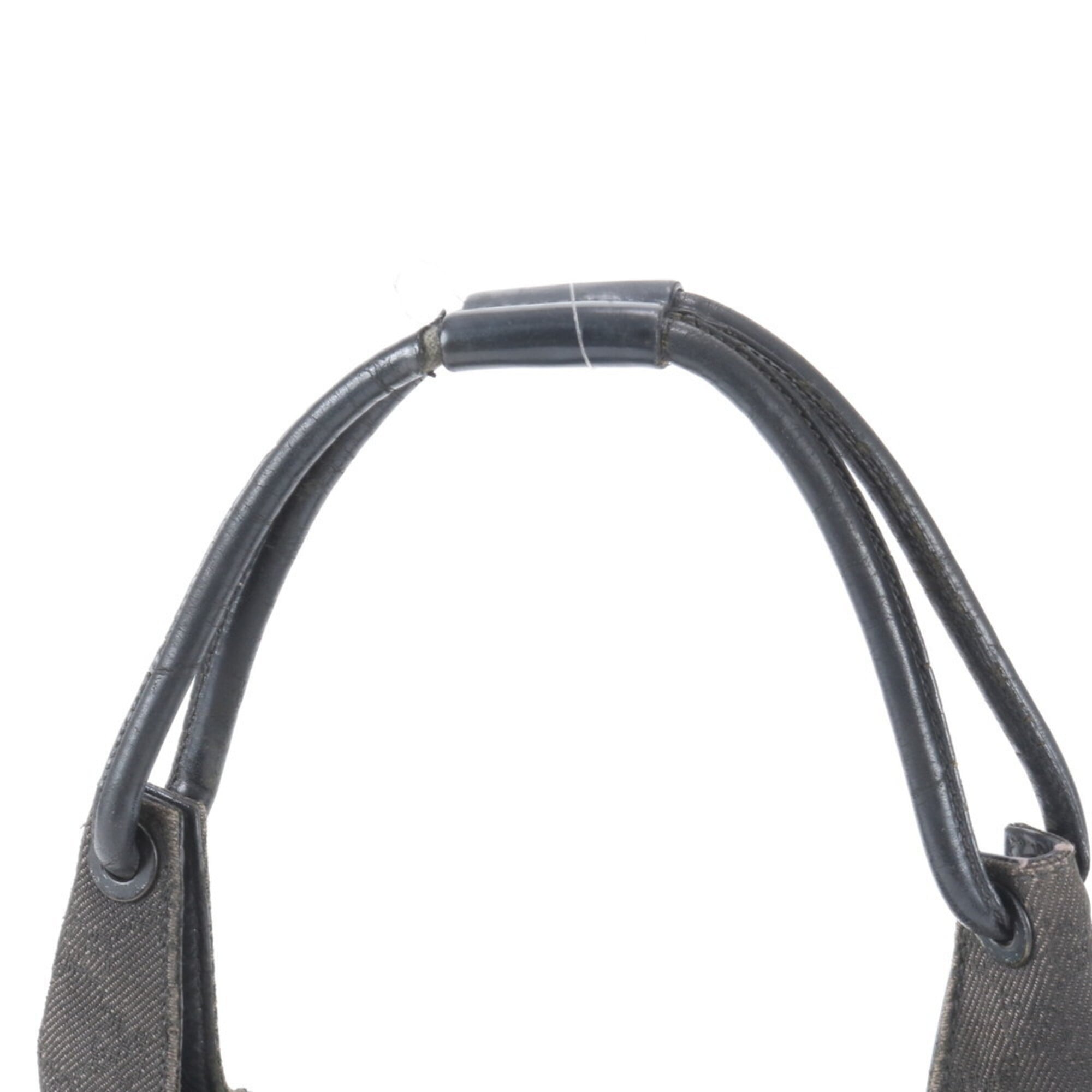 Gucci Gg Canvas Black Leather Canvas Handbag Tote Bag (Pre-Owned)