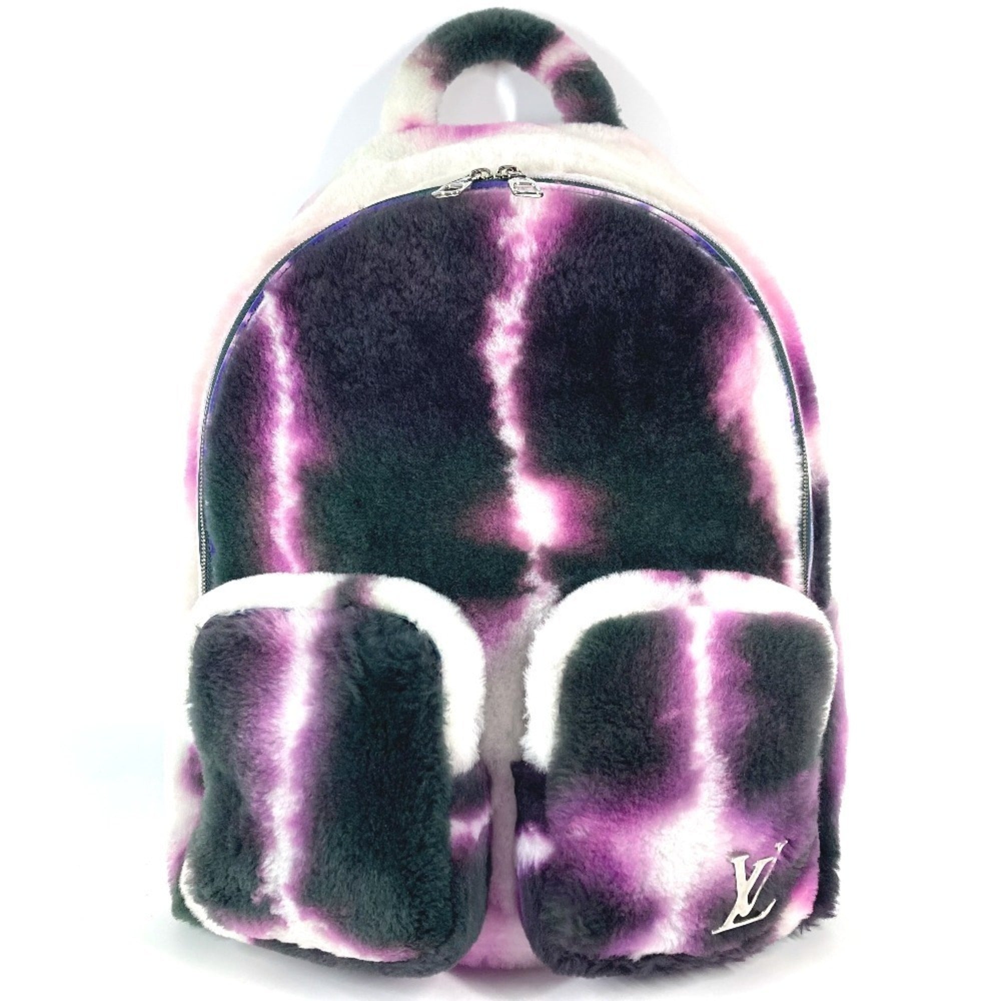 Louis Vuitton Black Purple White Fur Leather Backpack (Pre-Owned)