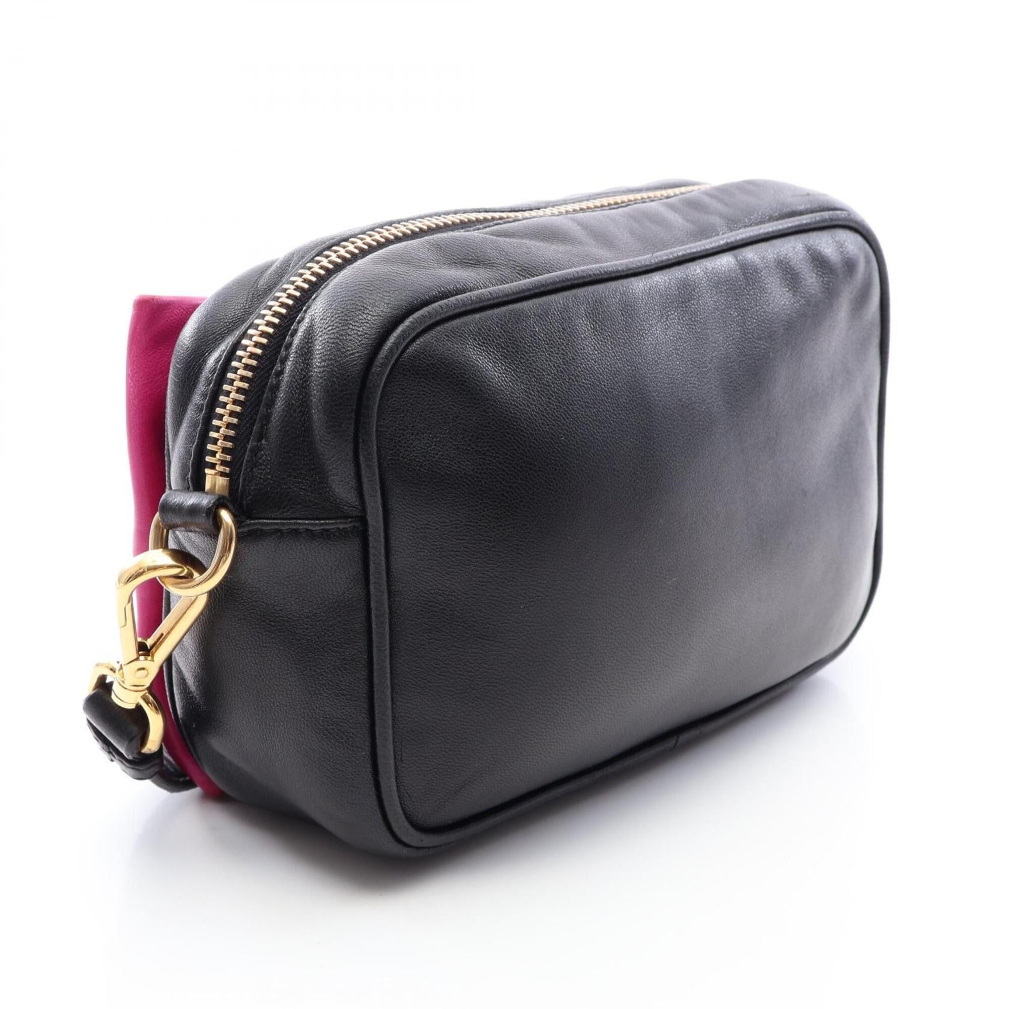 Prada Black Pink Leather Handbag Shoulder Bag (Pre-Owned)