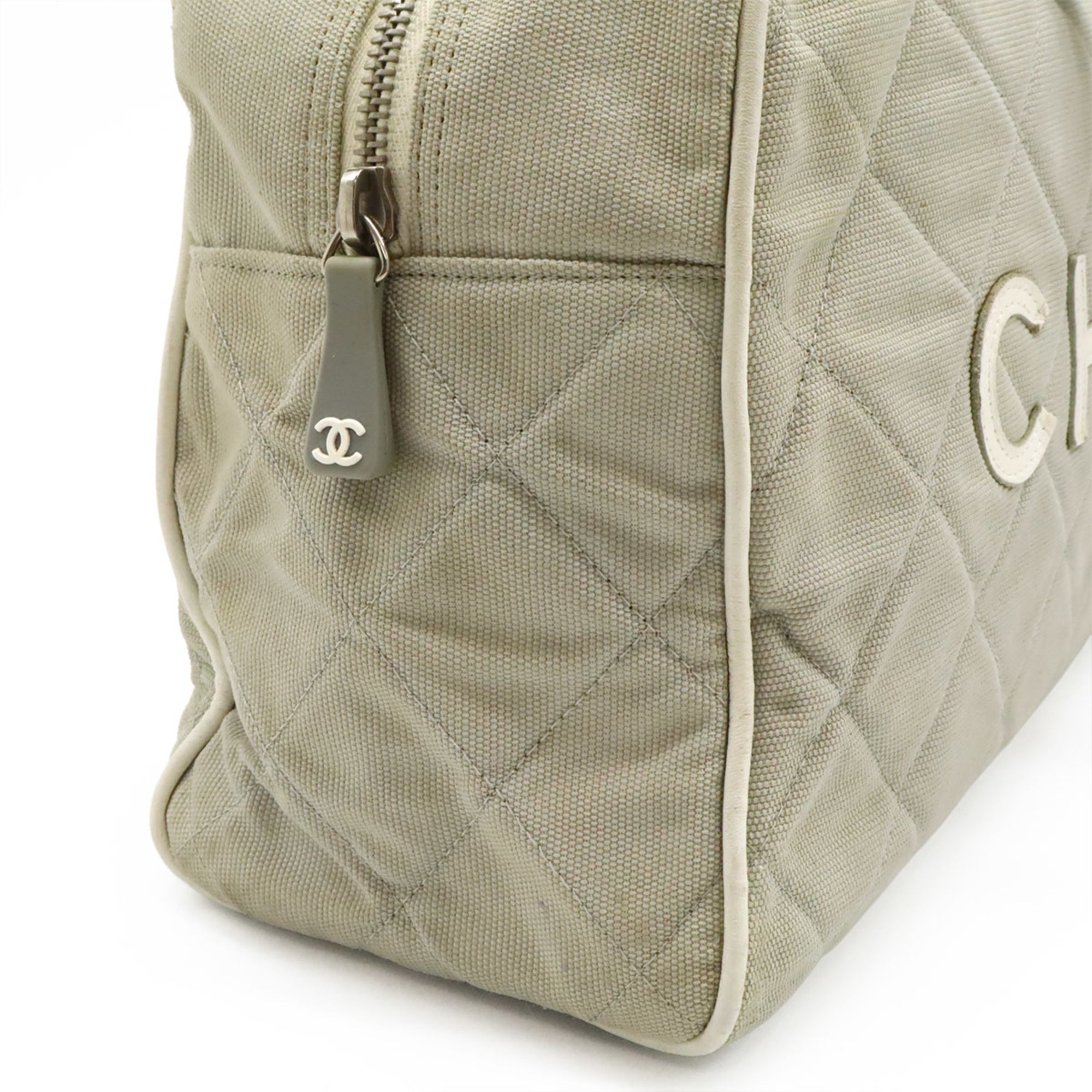 Chanel Sport Light Gray White Canvas Leather Handbag (Pre-Owned)