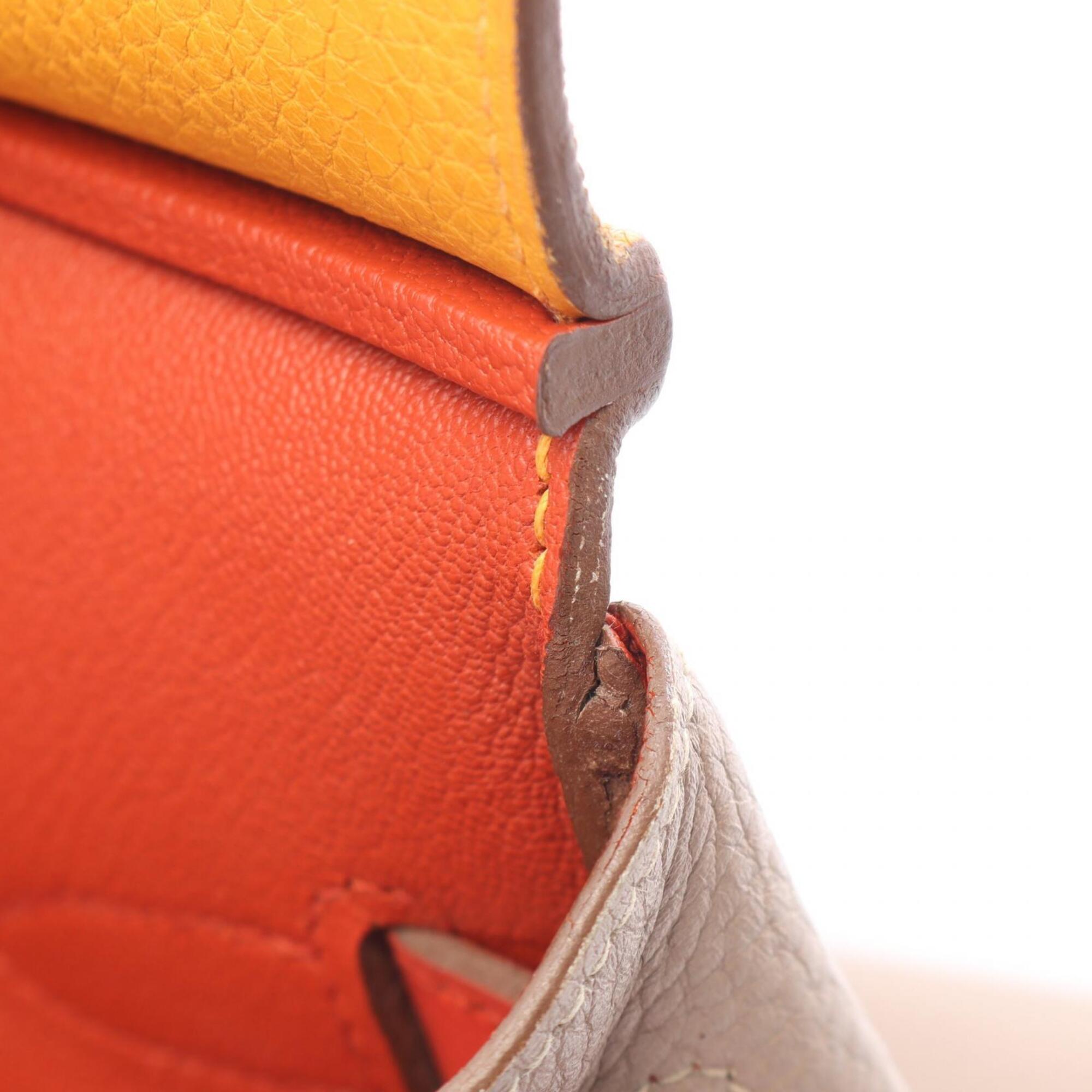 Hermes Beige Bordeaux Orange Taurillon Clemence Leather Swift Leather Handbag (Pre-Owned)
