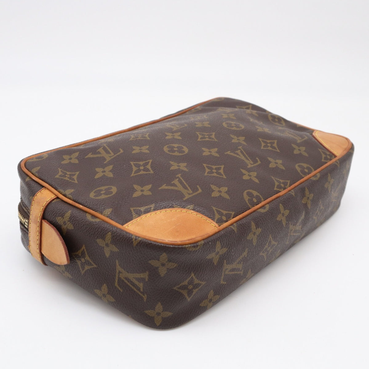 Louis Vuitton Monogram Beige Brown Coated Canvas Leather Clutch Bag (Pre-Owned)