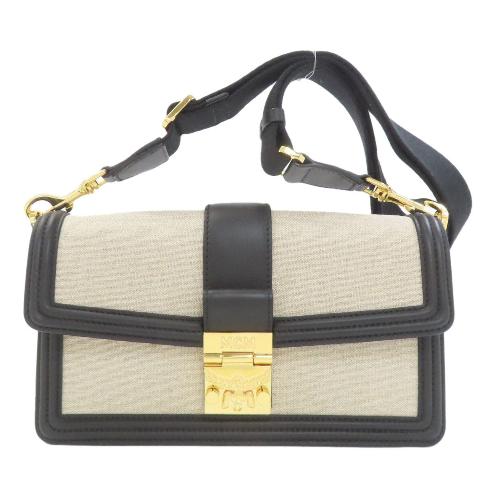 Mcm Beige Black Canvas Leather Tote Bag (Pre-Owned)