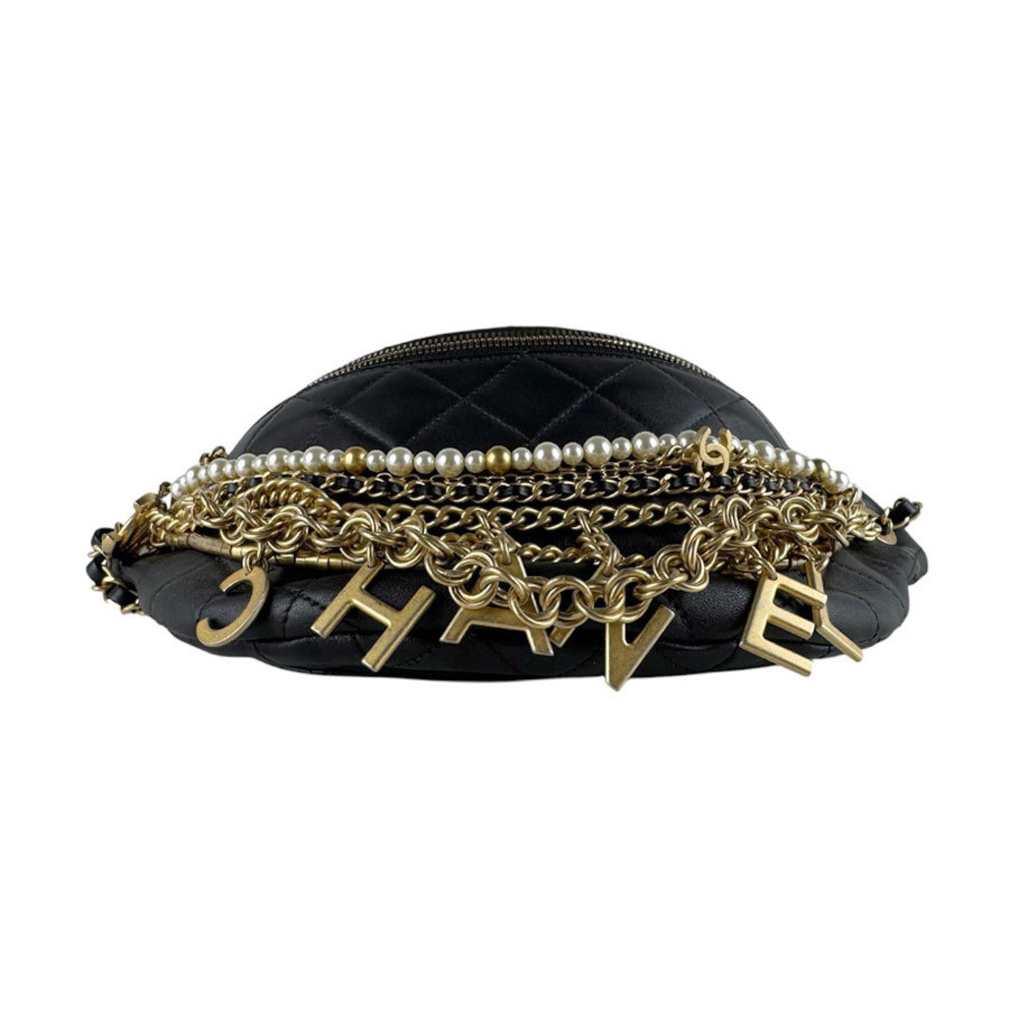 Chanel Black Gold Off-White Leather Fanny Pack Shoulder Bag (Pre-Owned)