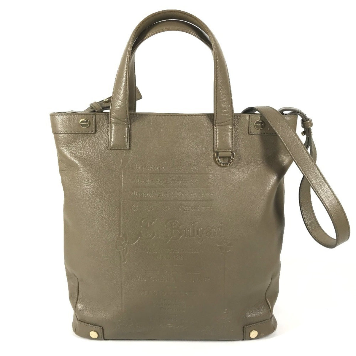 Bvlgari Gray Leather Handbag Shoulder Bag Tote Bag (Pre-Owned)