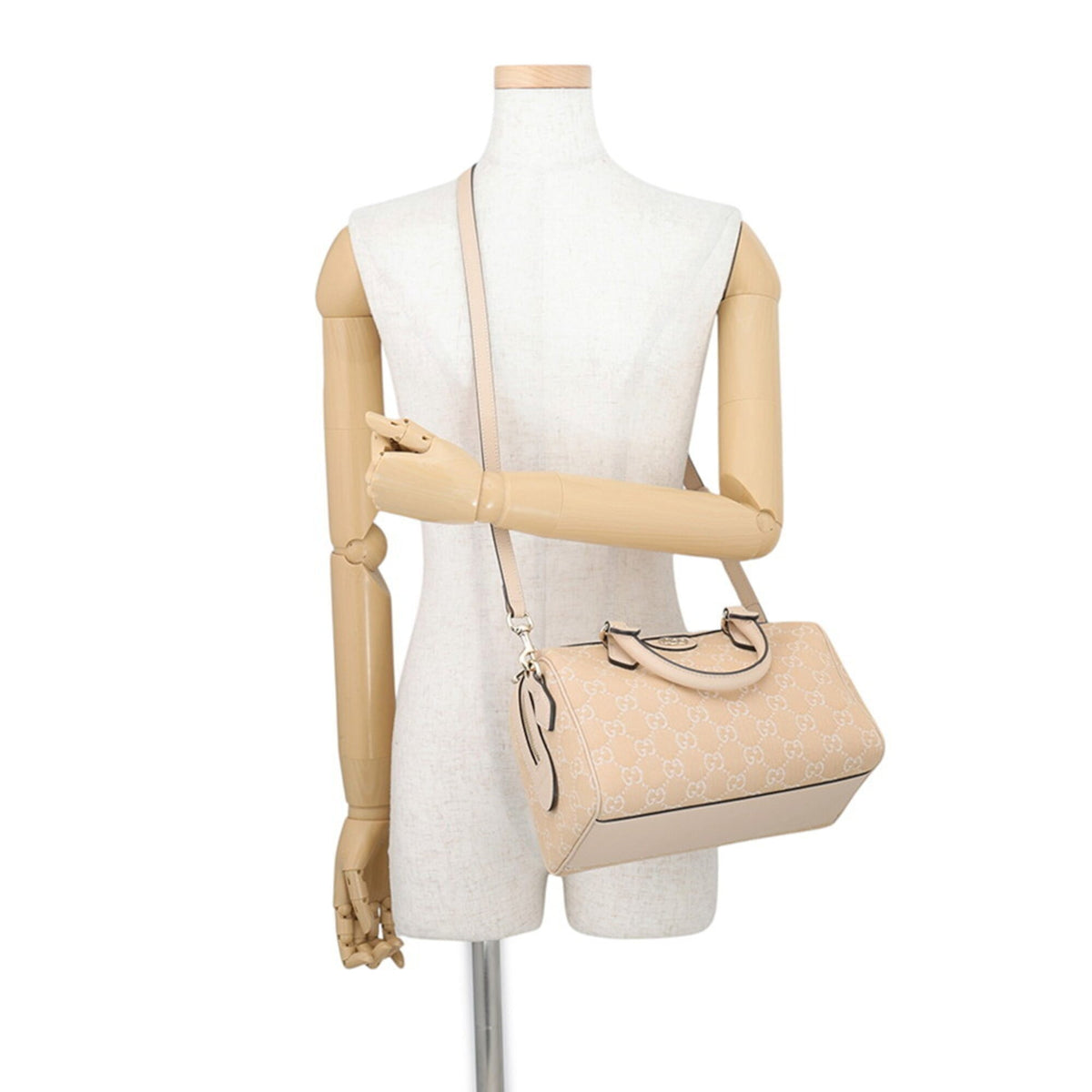 Gucci Beige Champagne Gold Gg Supreme Boston Bag Handbag (Pre-Owned)