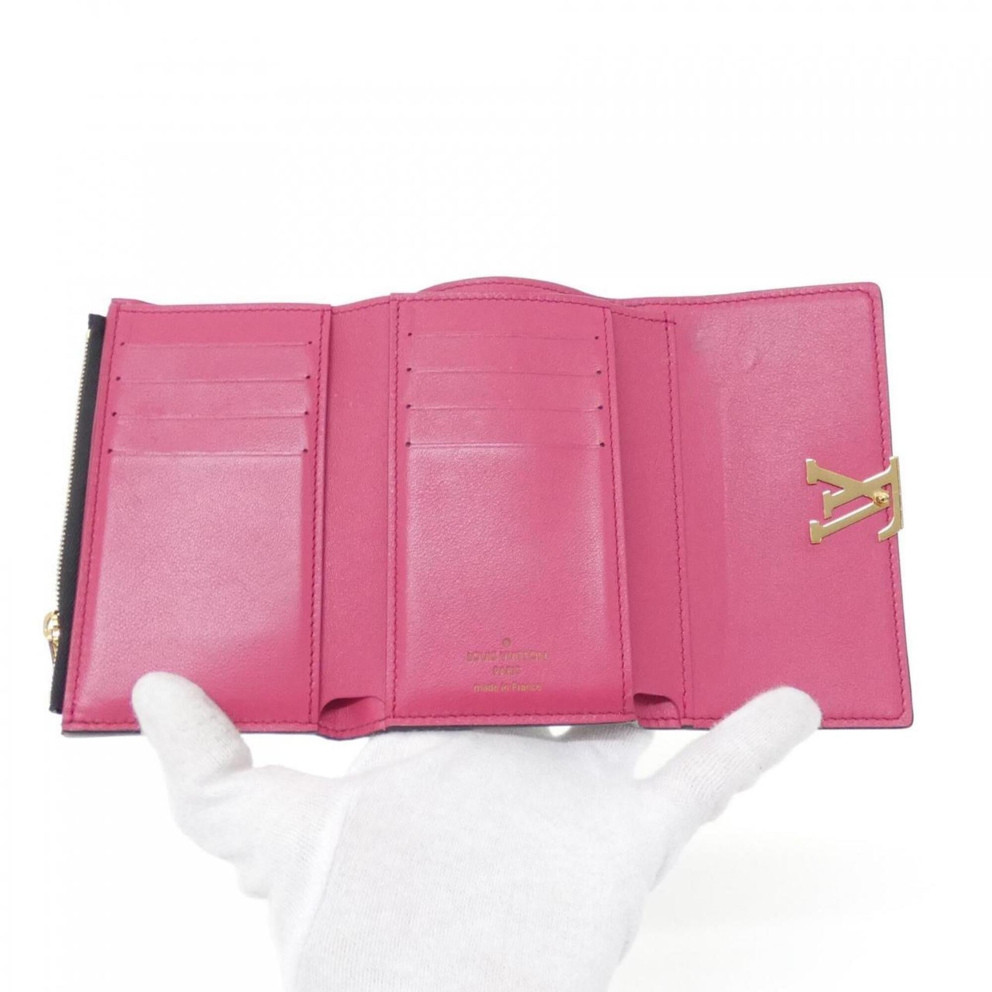 Louis Vuitton Black Hot Pink Leather Wallet (Tri-Fold) (Pre-Owned)