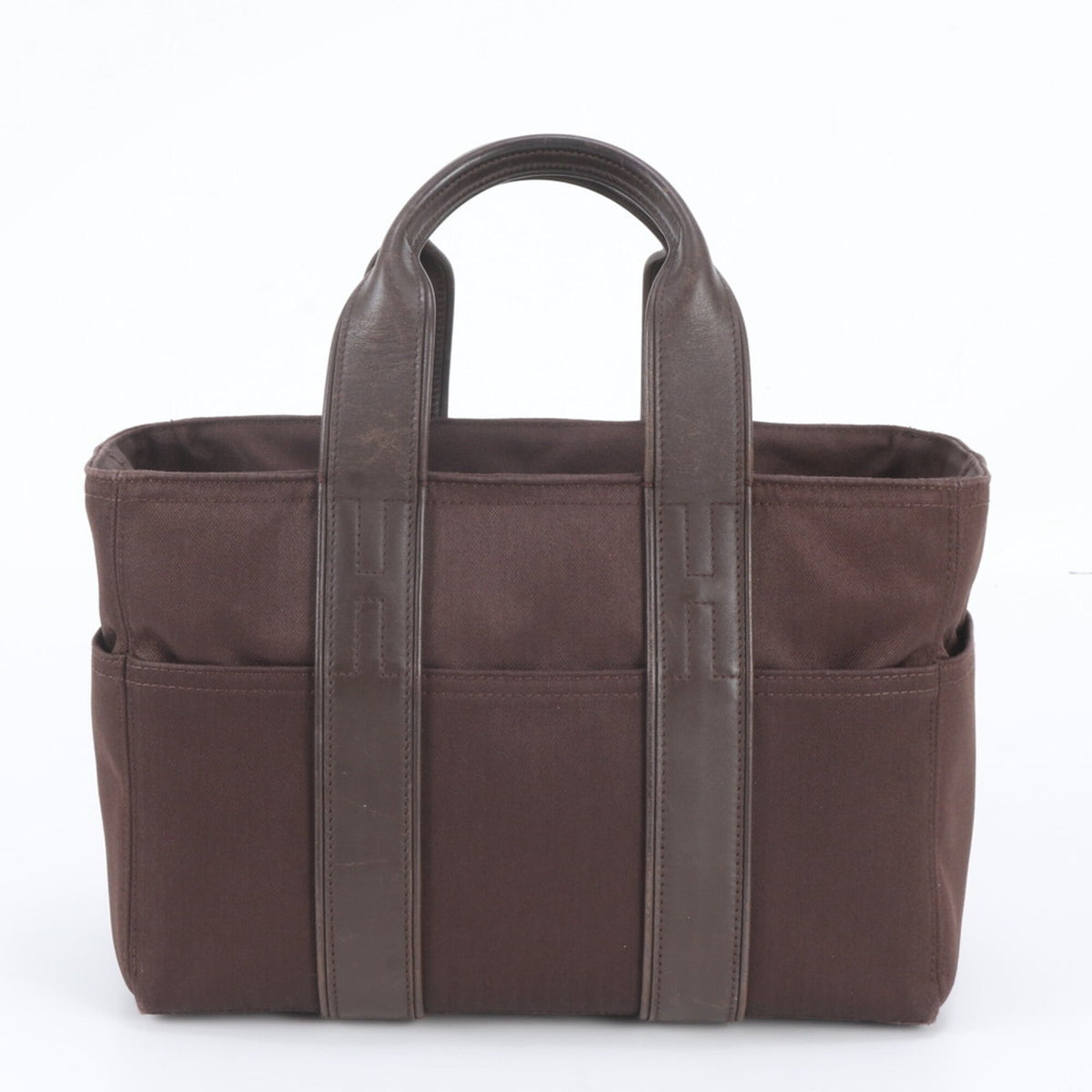 Hermes Brown Leather Canvas Handbag Shoulder Bag Tote Bag (Pre-Owned)