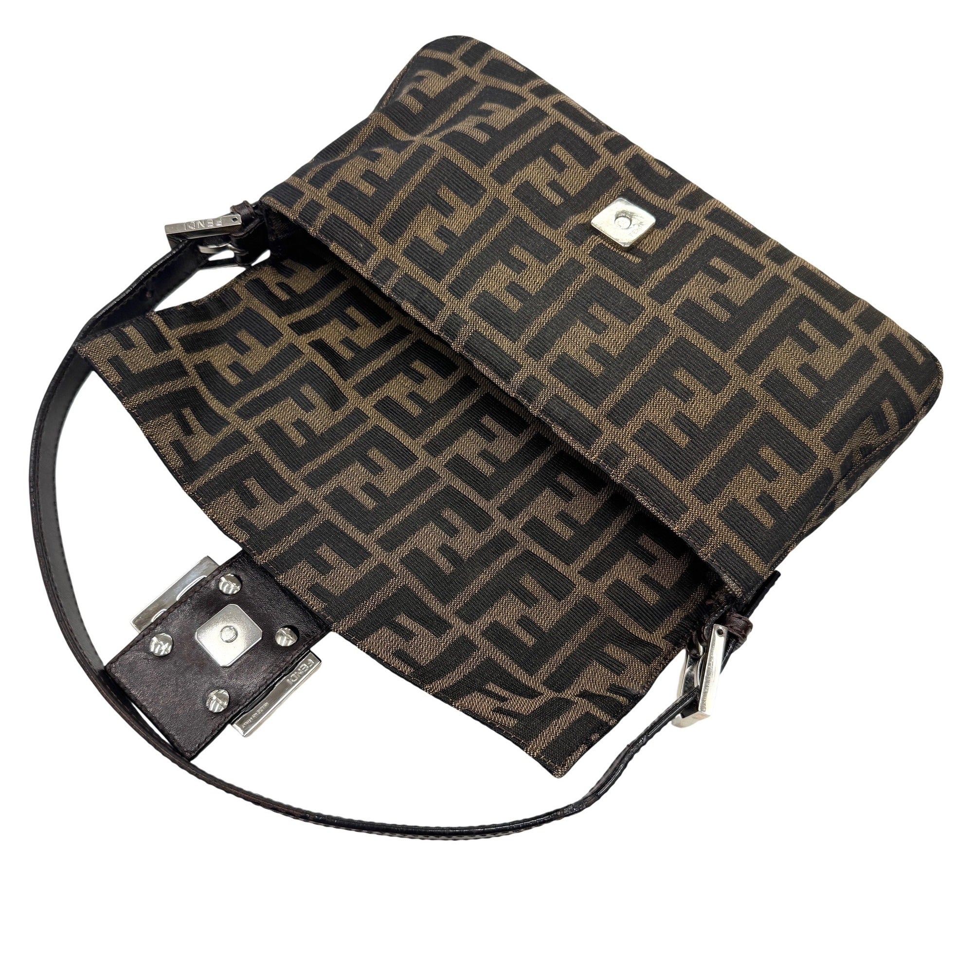 Fendi Zucca Brown Canvas Leather Handbag Pouch (Pre-Owned)