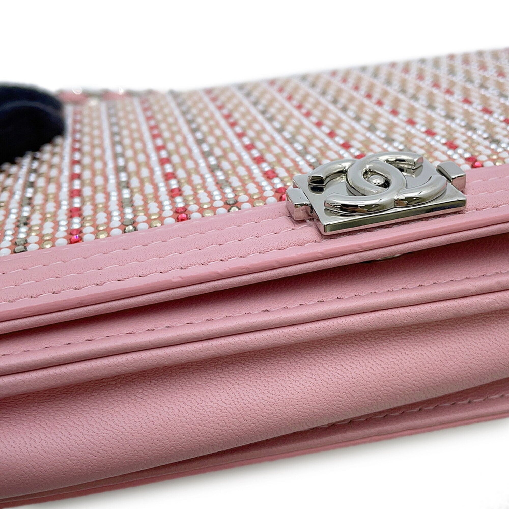 Chanel Pink Leather Rhinestone Chain/Shoulder Wallet (Pre-Owned)
