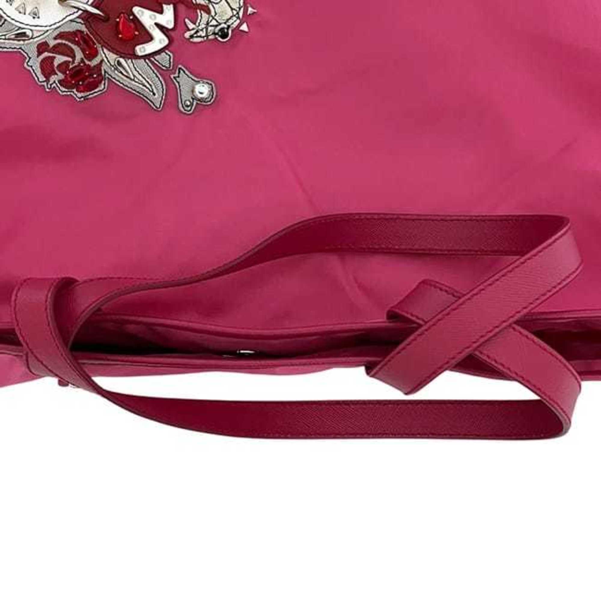 Prada Pink Nylon Saffiano Triangle Leather Tote Bag (Pre-Owned)