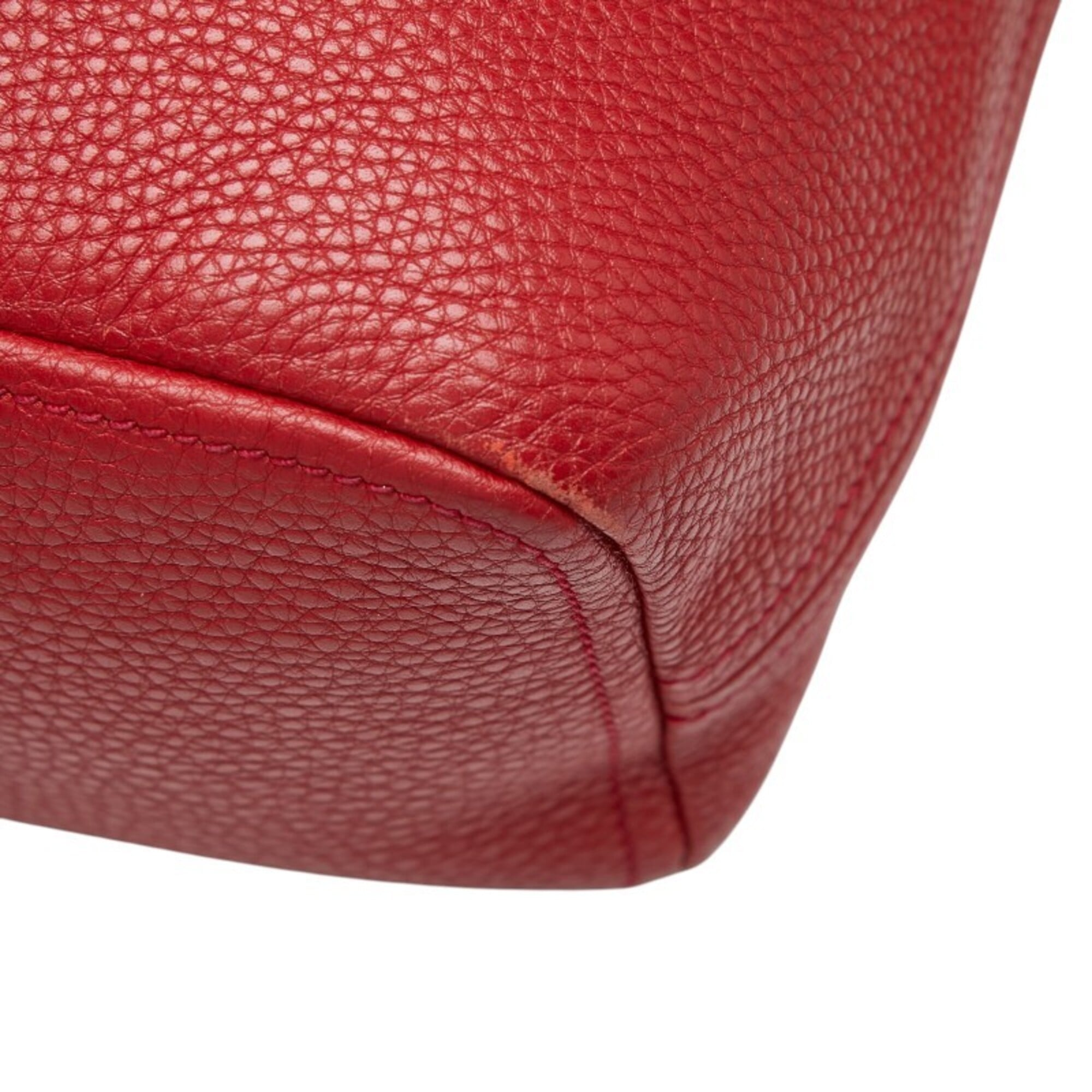 Prada Red Color Leather Shoulder Bag Tote Bag (Pre-Owned)