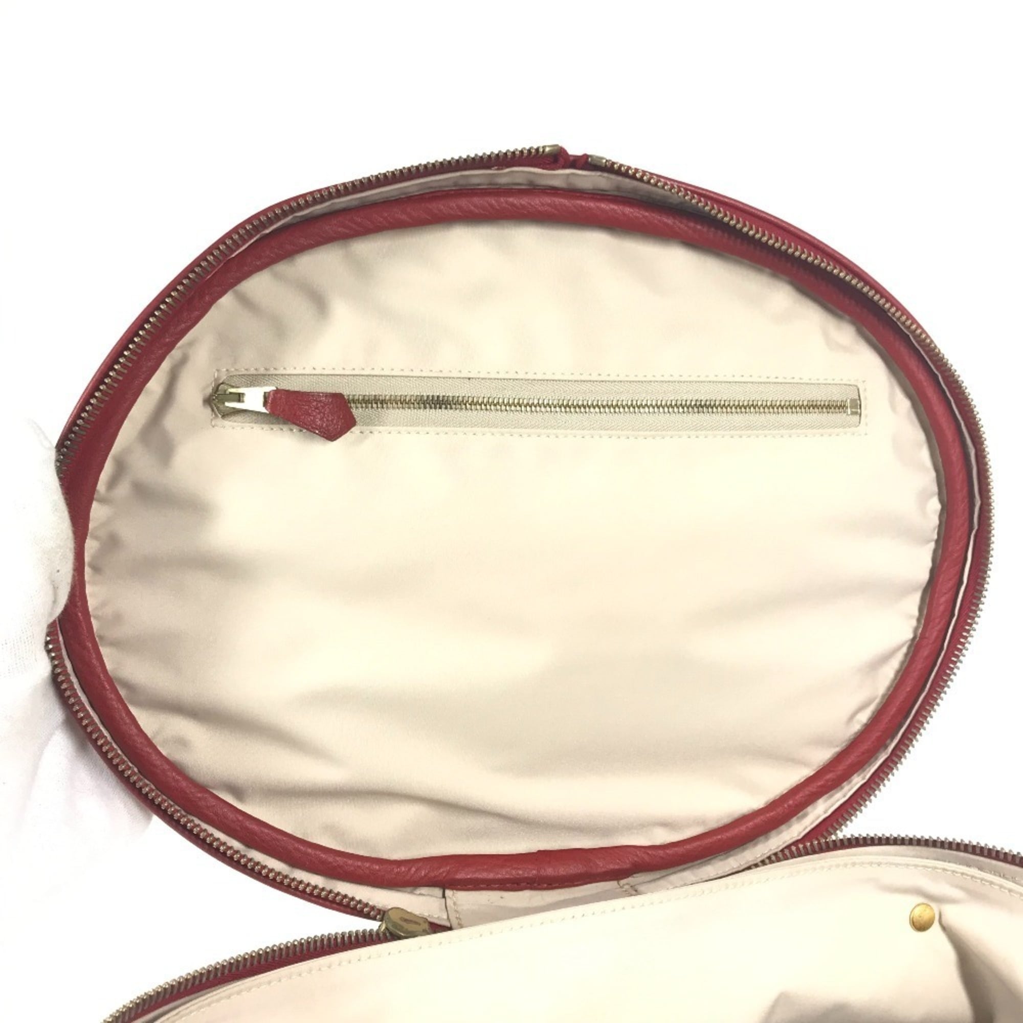 Hermes Intercity Beige Bicolor Red Color Coated Canvas Leather Handbag Vanity Bag (Pre-Owned)