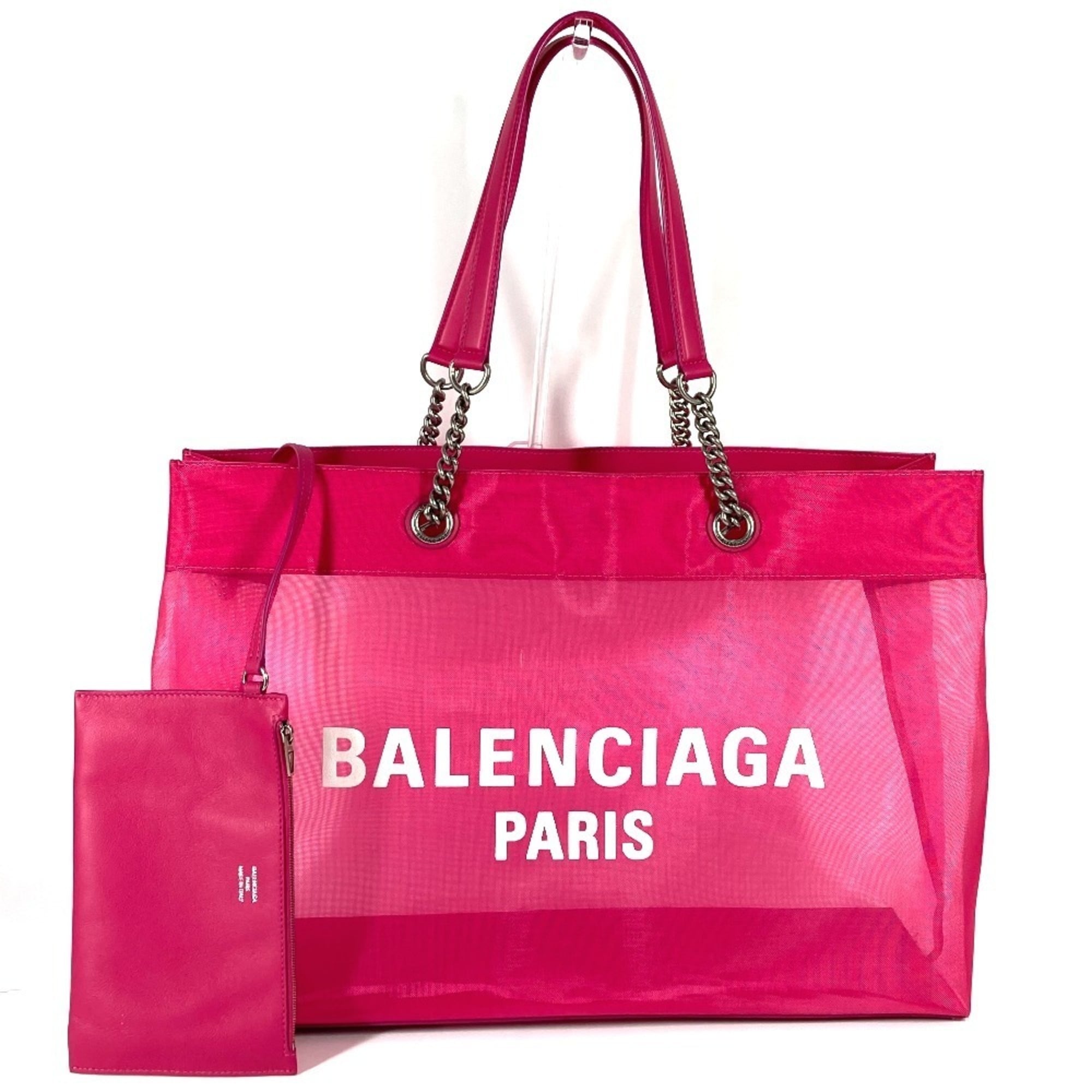 Balenciaga Pink White Polyester Leather Shoulder Bag Tote Bag (Pre-Owned)