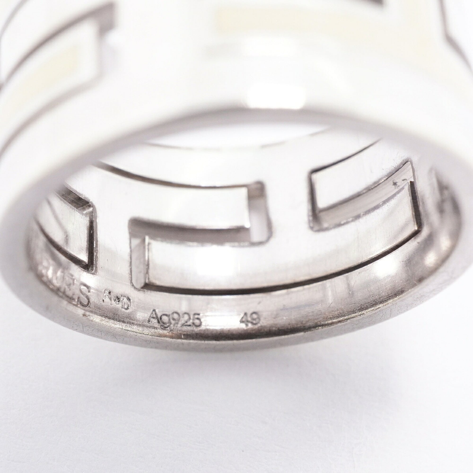 Hermes Cream Silver 925 Band Ring (Pre-Owned)