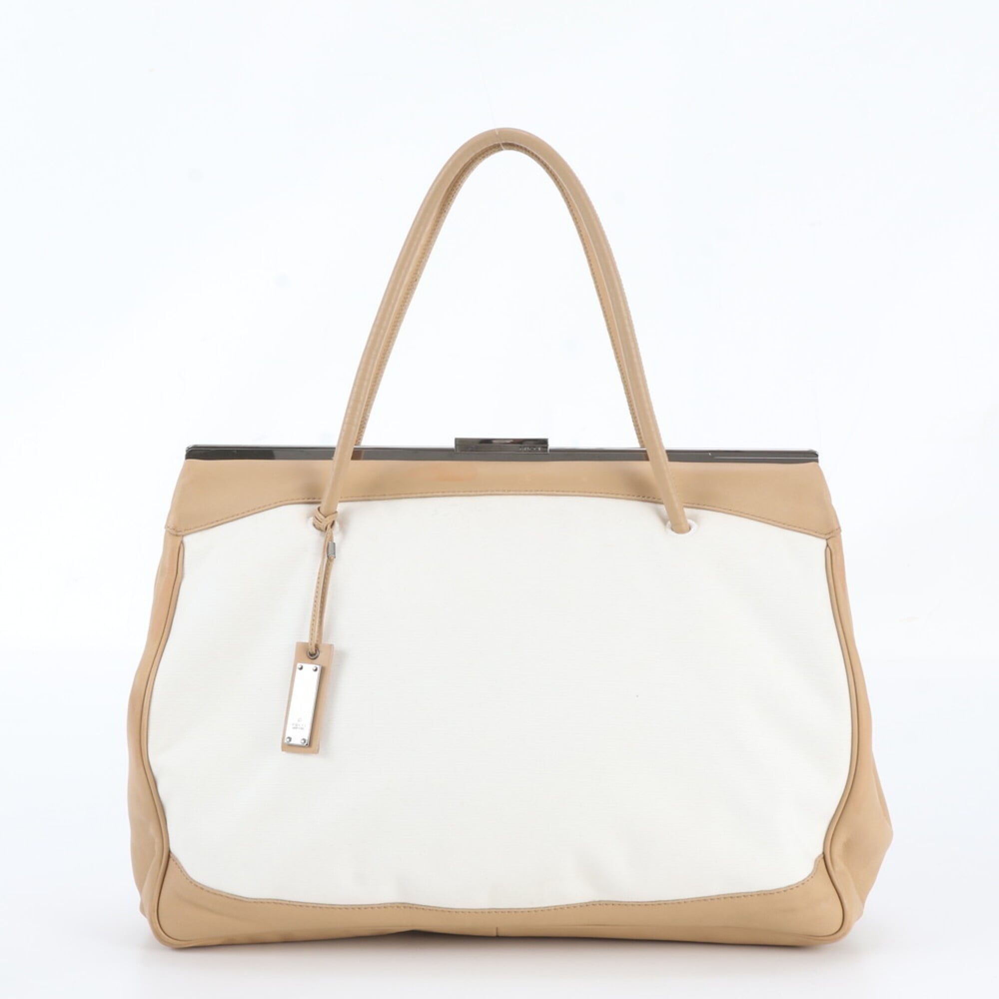 Gucci Beige White Leather Handbag Tote Bag (Pre-Owned)