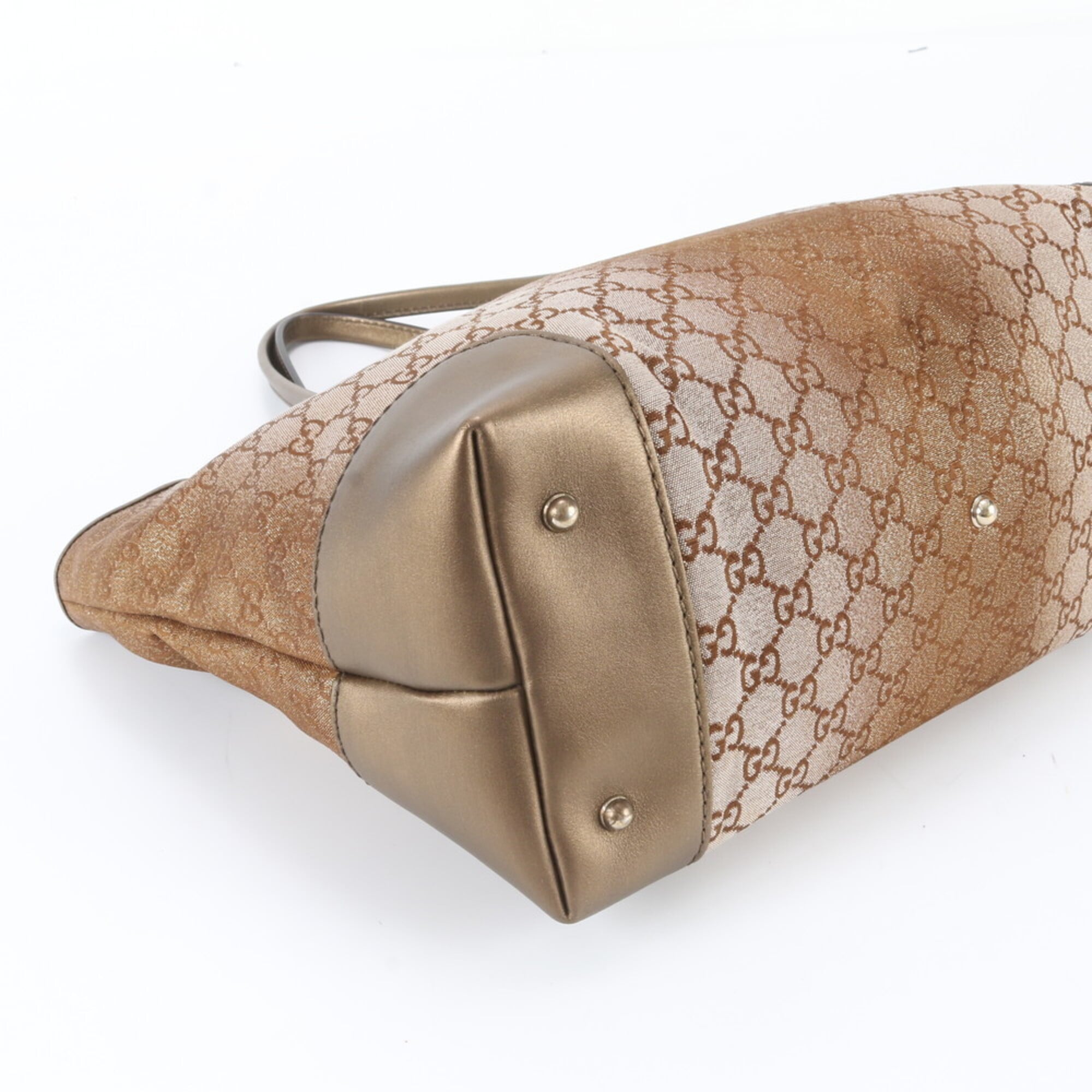 Gucci Brown Leather Canvas Handbag Shoulder Bag Tote Bag (Pre-Owned)