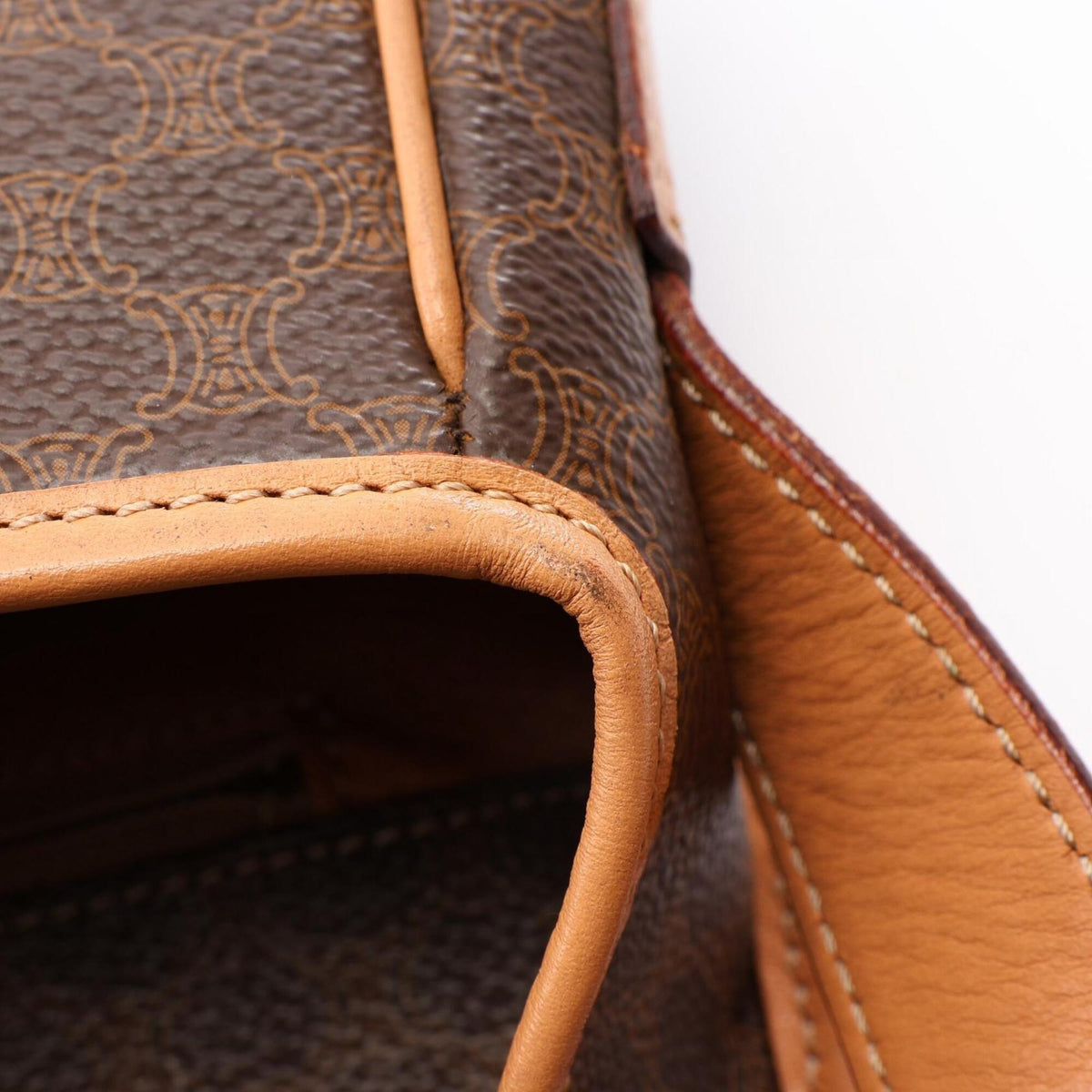 Celine Brown Coated Canvas Leather Handbag Shoulder Bag (Pre-Owned)