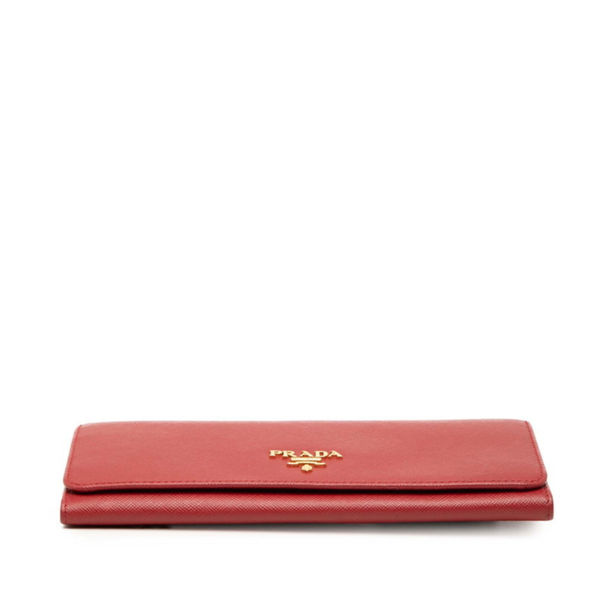 Prada Red Color Leather Long Wallet (Bi-Fold) (Pre-Owned)