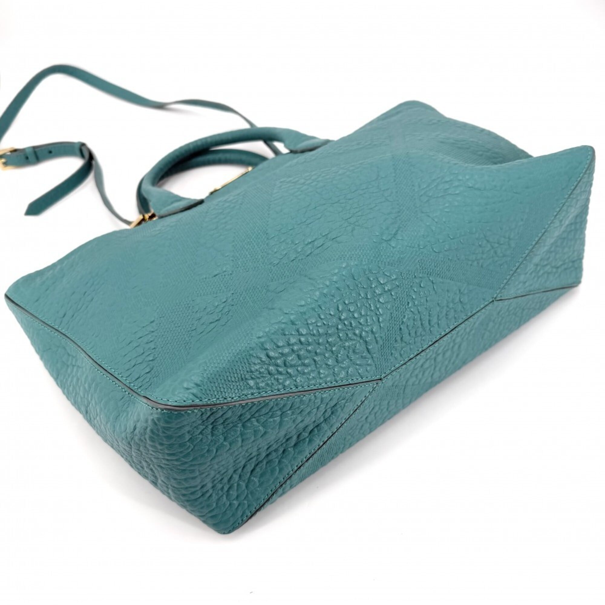 Burberry Blue Turquoise Leather Shoulder Bag Tote Bag (Pre-Owned)