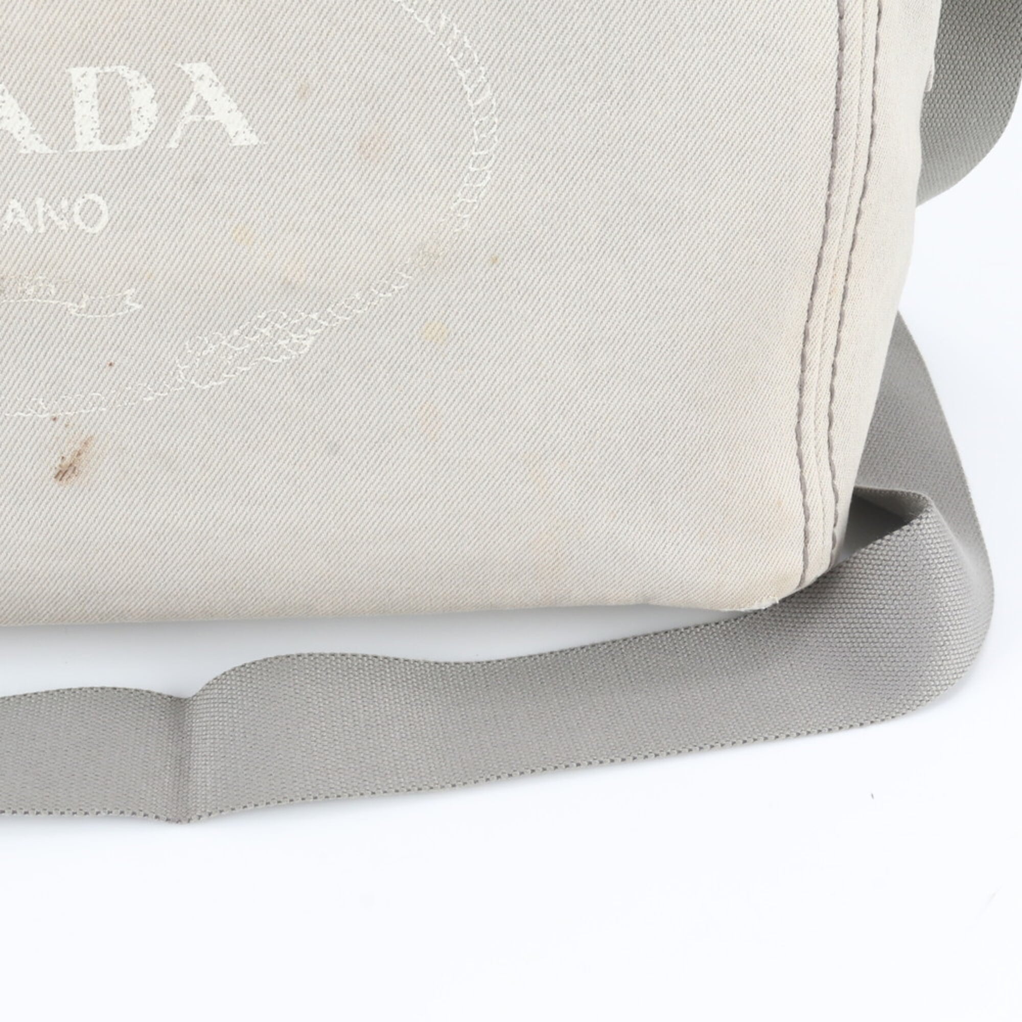 Prada Grayish Leather Canvas Shoulder Bag (Pre-Owned)
