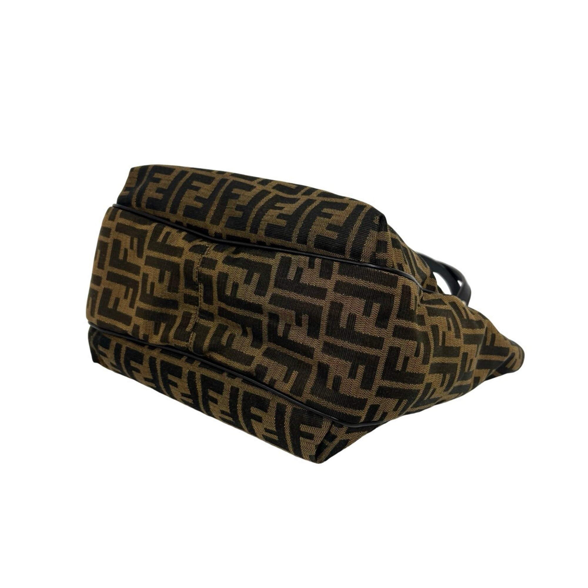 Fendi Black Brown Canvas Leather Handbag Tote Bag (Pre-Owned)