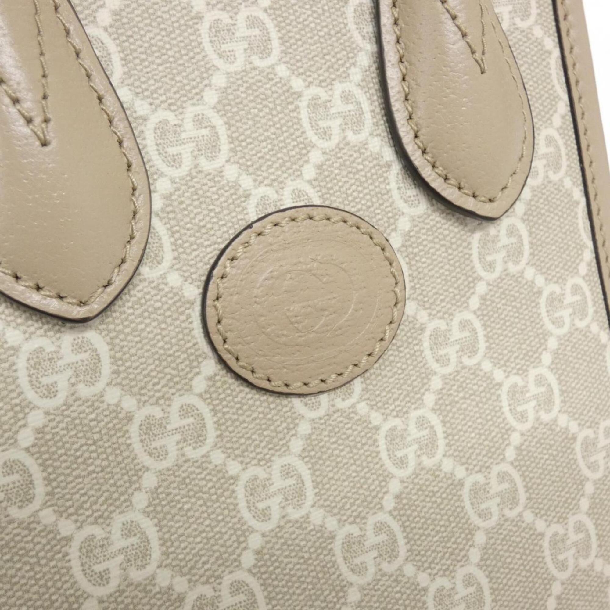 Gucci Beige White Gg Supreme Leather Handbag (Pre-Owned)