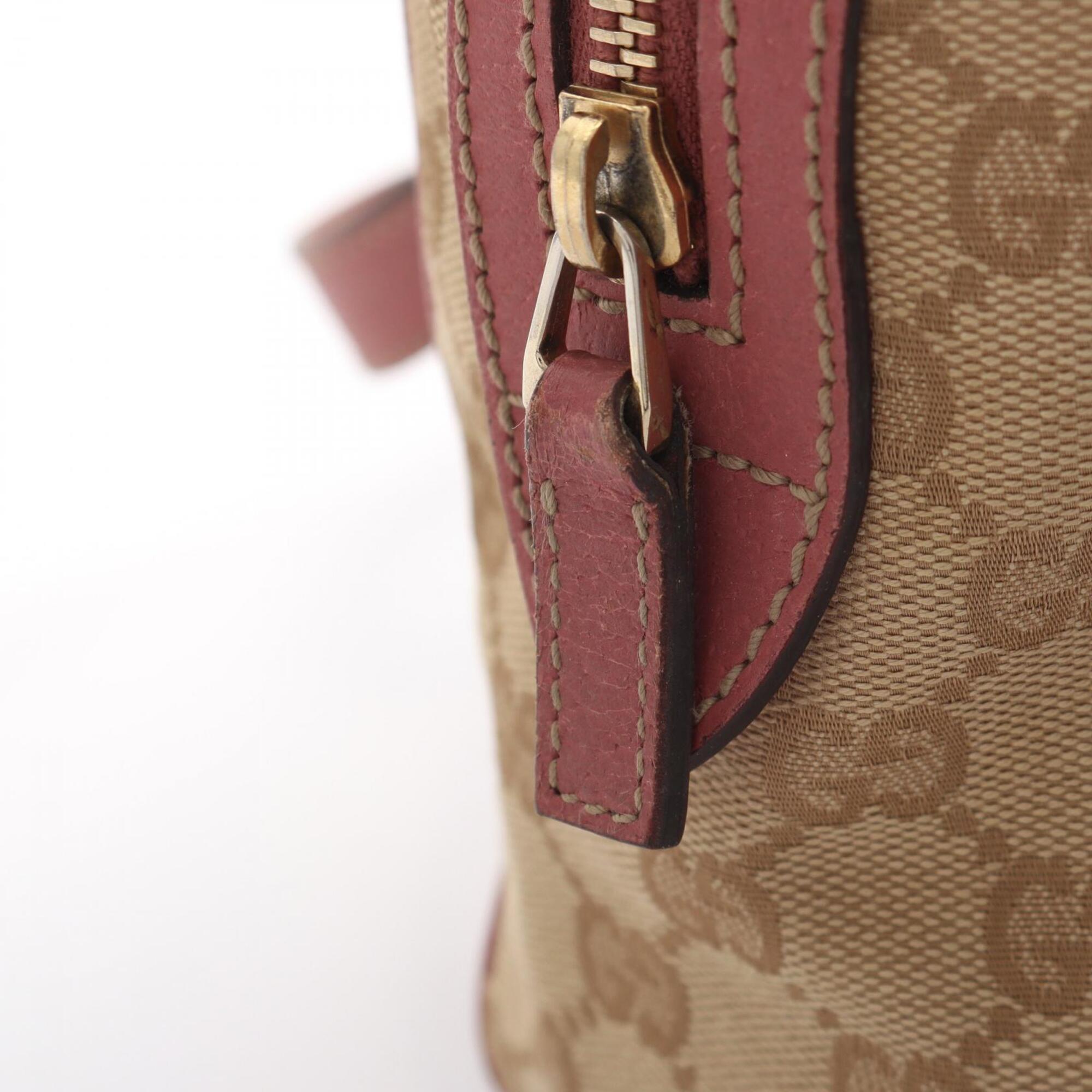 Gucci Beige Pink Canvas Leather Handbag (Pre-Owned)