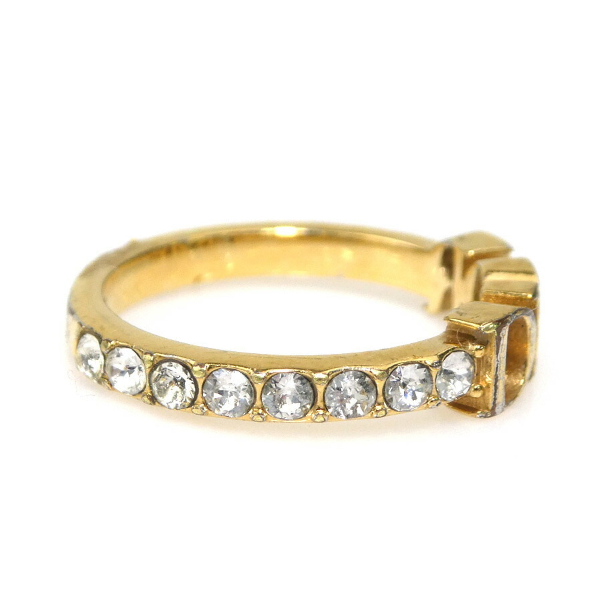 Christian Dior Gold Metal Rhinestone Band Ring (Pre-Owned)