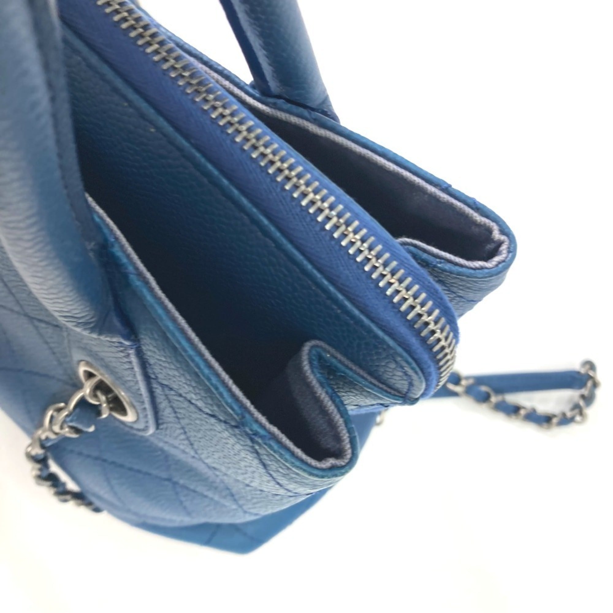Chanel Blue Caviar Leather Handbag Shoulder Bag Tote Bag (Pre-Owned)