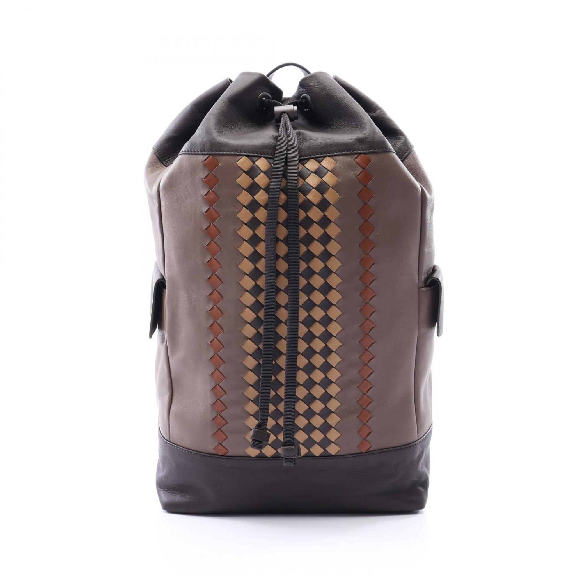 Bottega Veneta Intrecciato Brown Gray Multi-Color Leather Backpack (Pre-Owned)