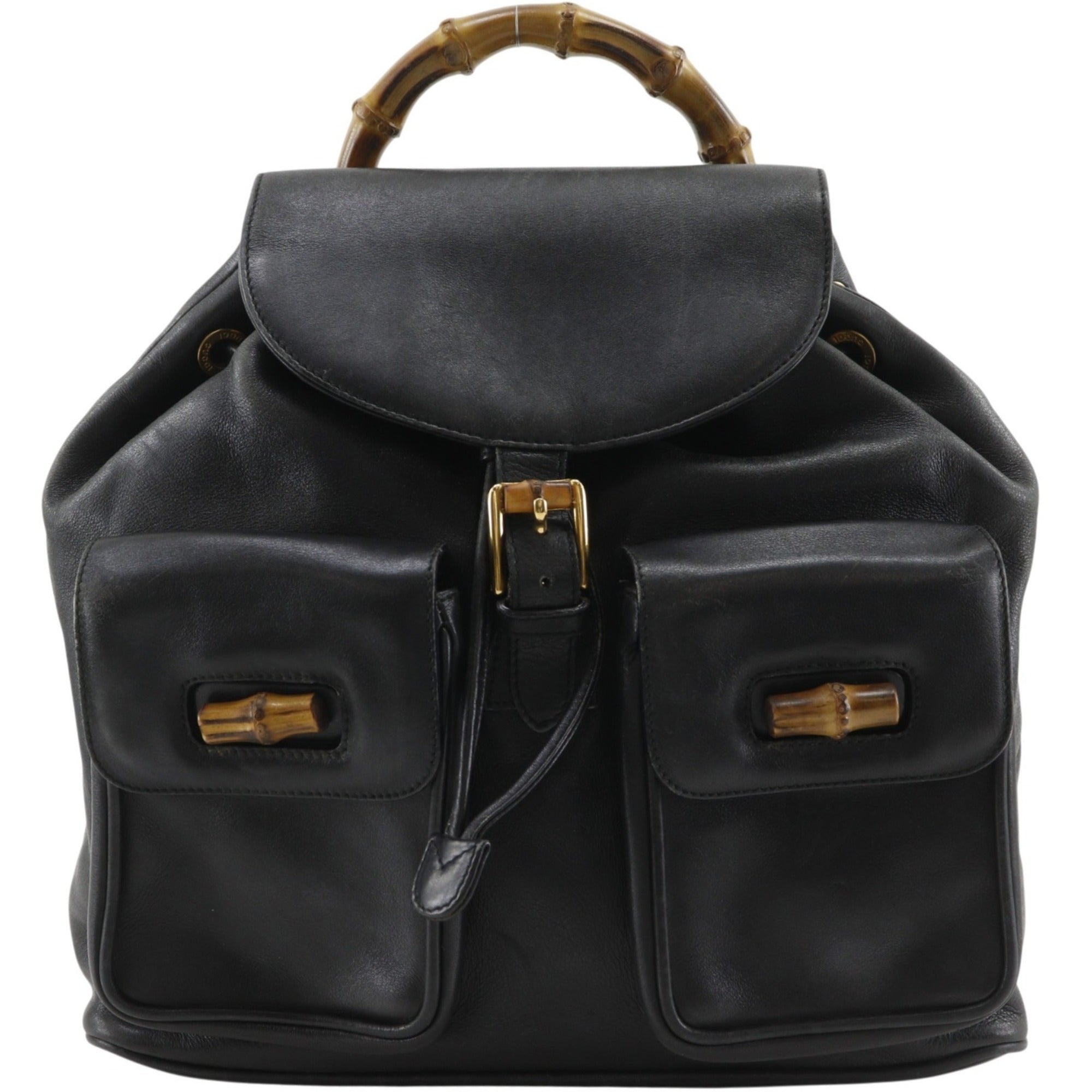 Gucci Black Bamboo Leather Backpack (Pre-Owned)