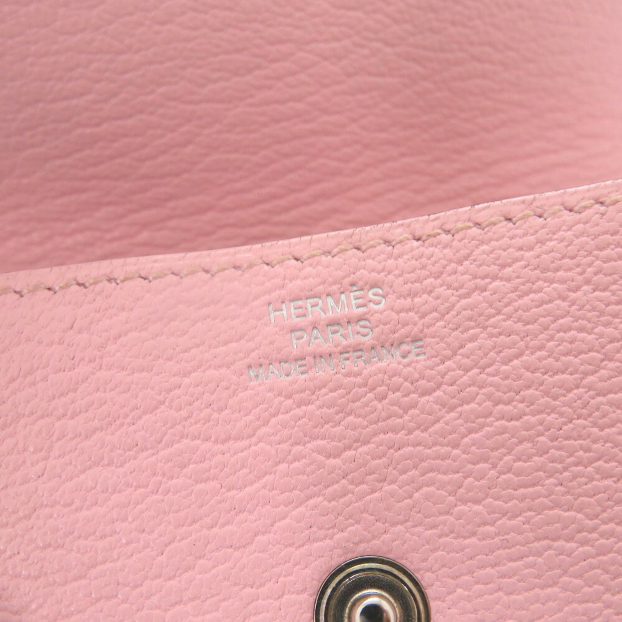 Hermes Rose Sakura Chevre Leather Coin Purse/Coin Case (Pre-Owned)