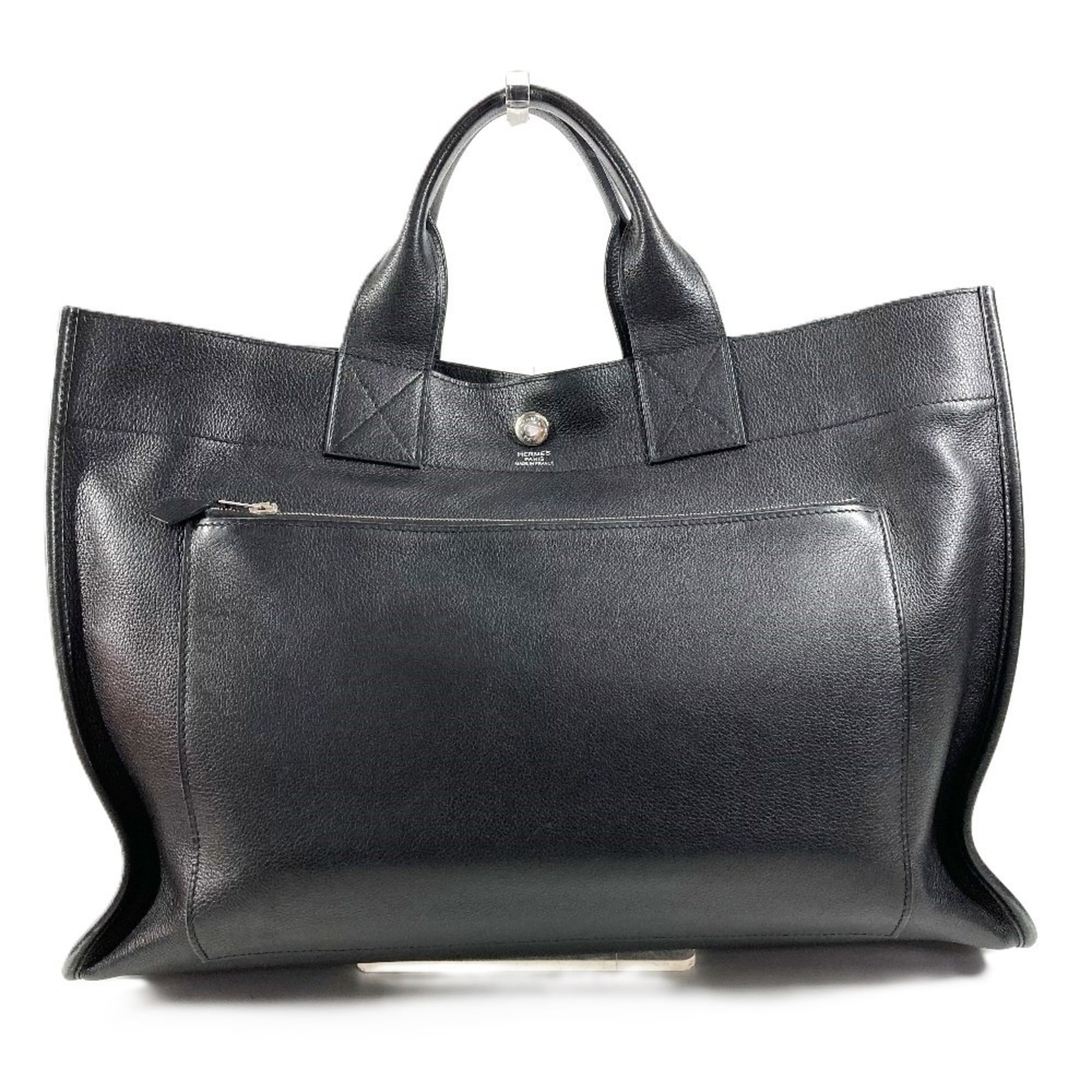 Hermes Black Leather Handbag Tote Bag (Pre-Owned)